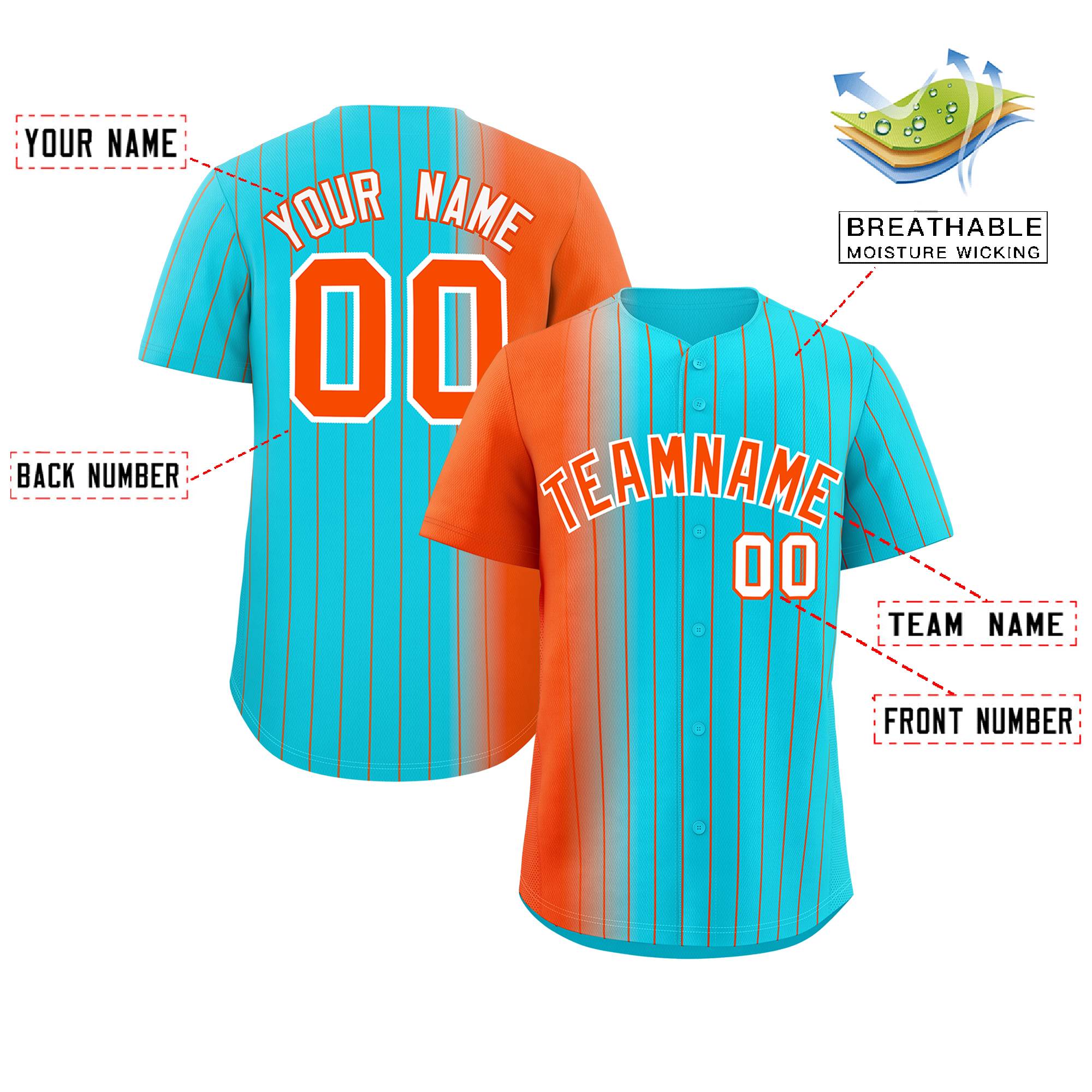 Custom Sky Blue Orange Pinstripe Personalized Gradient Authentic Baseball Jersey