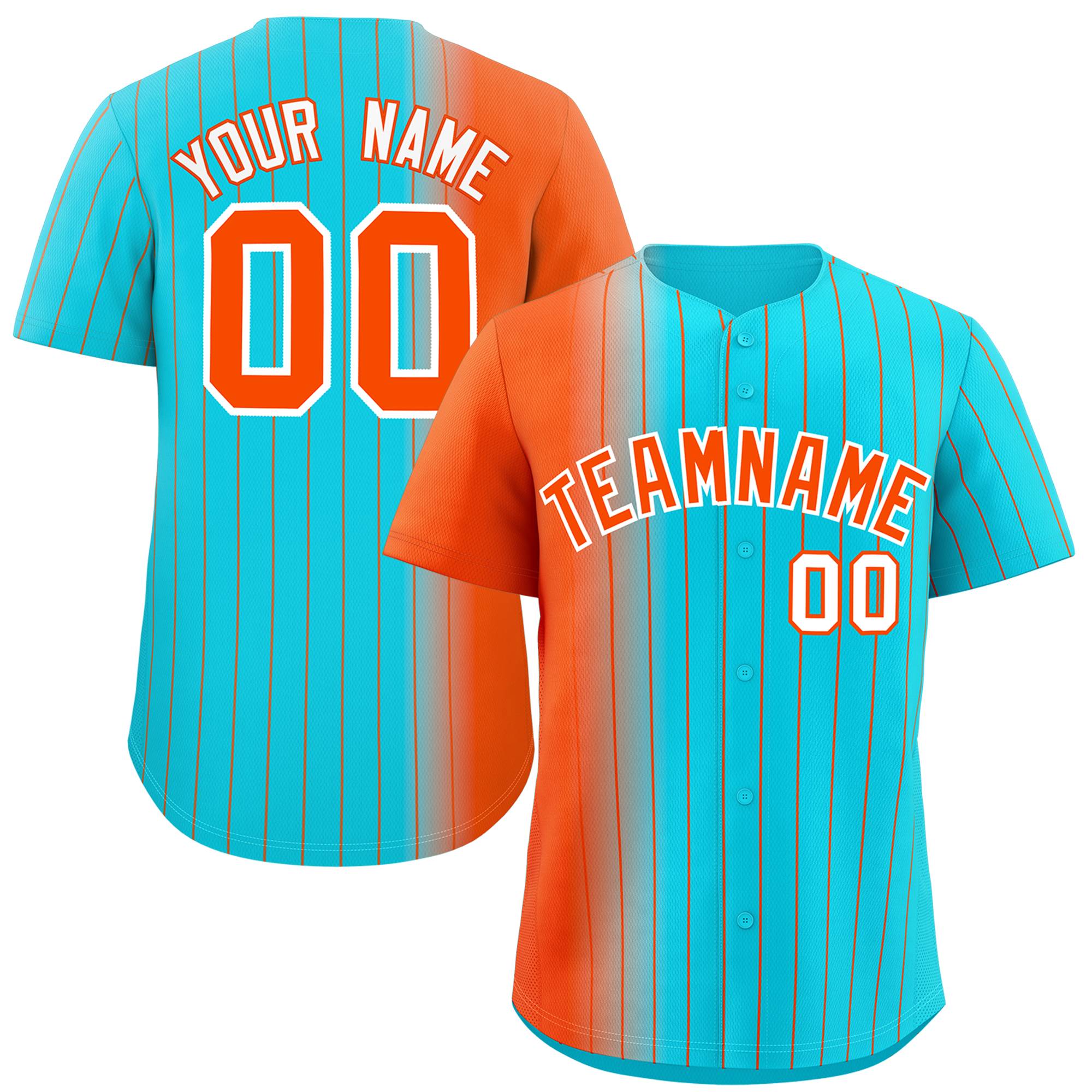 Custom Sky Blue Orange Pinstripe Personalized Gradient Authentic Baseball Jersey