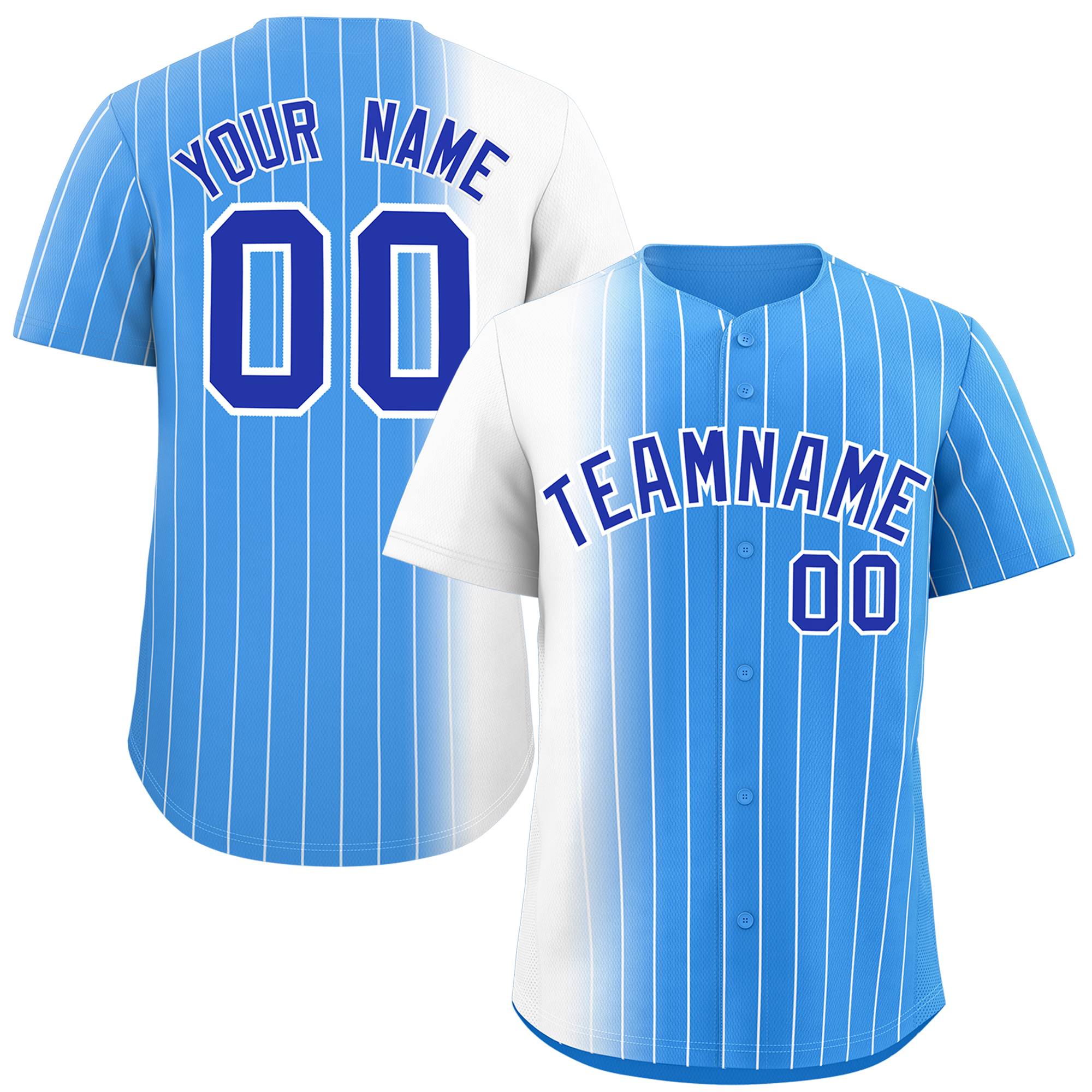 Custom Powder Blue White Pinstripe Personalized Gradient Authentic Baseball Jersey