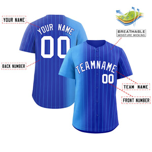 Custom Royal Powder Blue Pinstripe Personalized Gradient Authentic Baseball Jersey