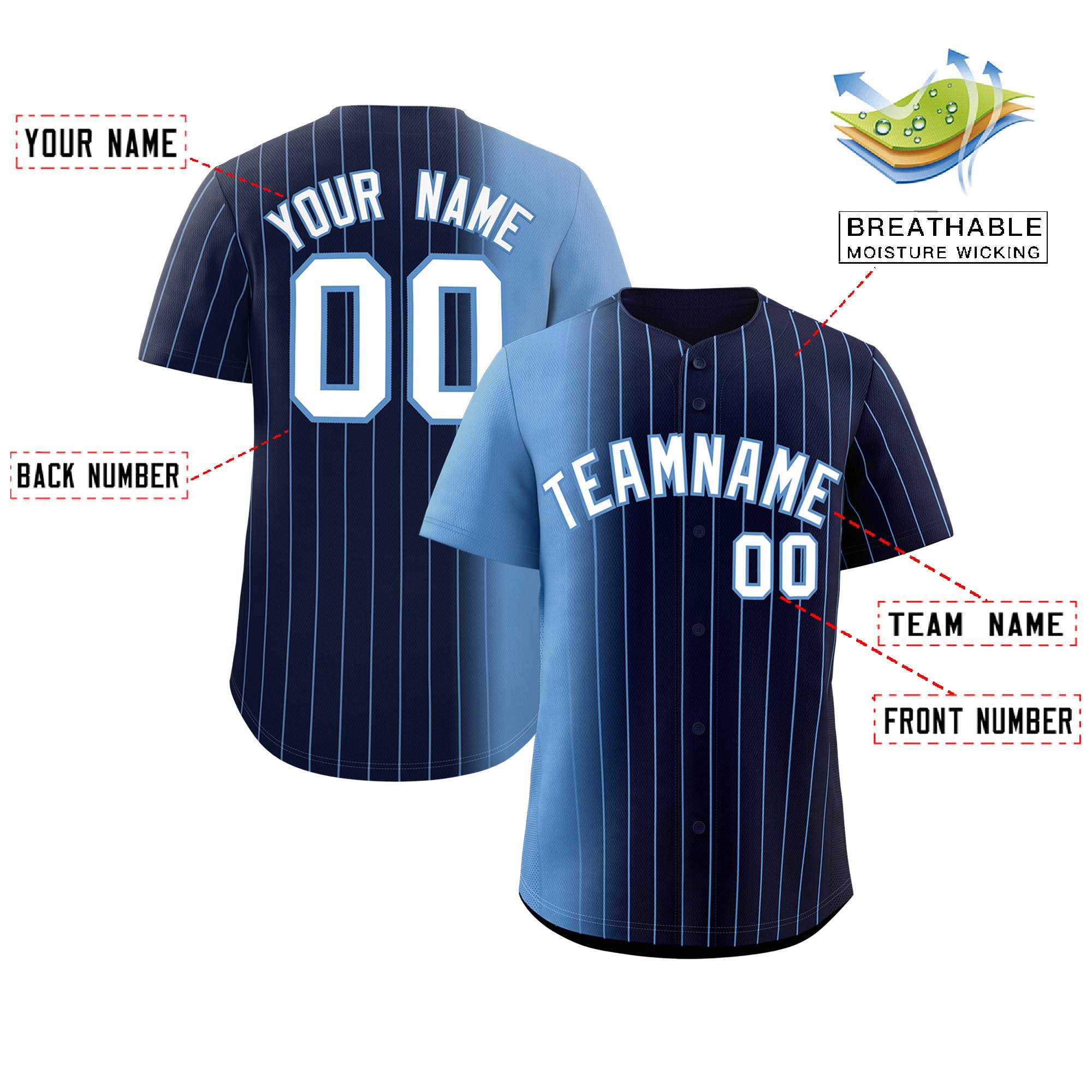 Custom Navy Light Blue Pinstripe Personalized Gradient Authentic Baseball Jersey