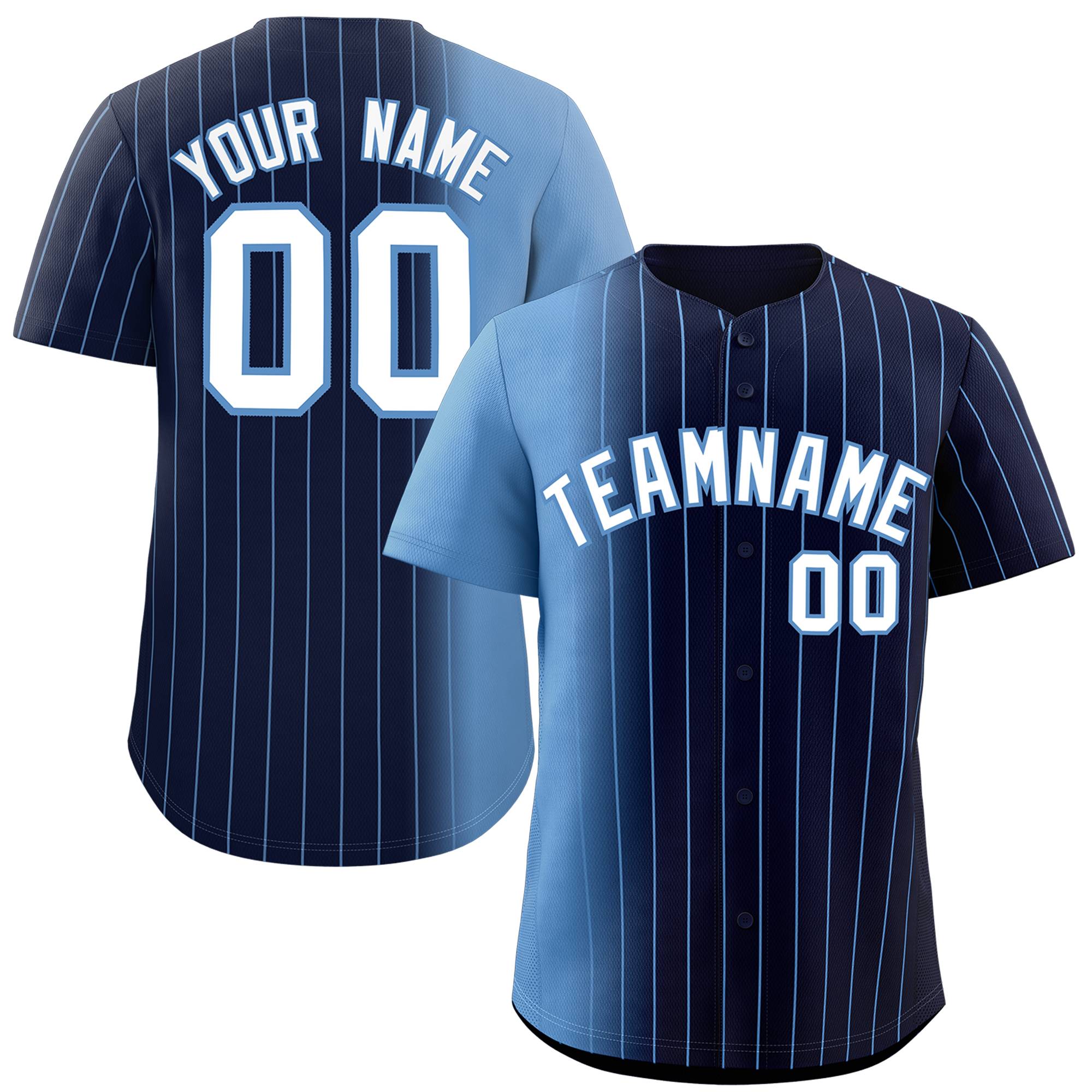 Custom Navy Light Blue Pinstripe Personalized Gradient Authentic Baseball Jersey