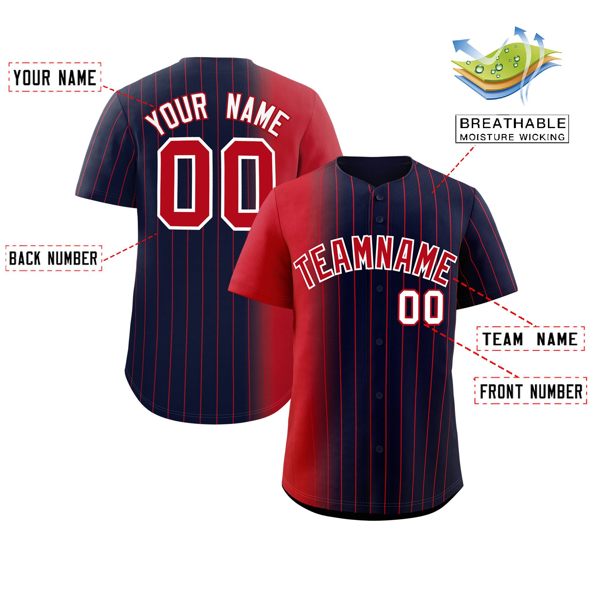 Custom Navy Red Pinstripe Personalized Gradient Authentic Baseball Jersey