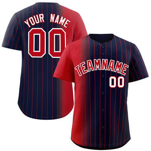 Custom Navy Red Pinstripe Personalized Gradient Authentic Baseball Jersey