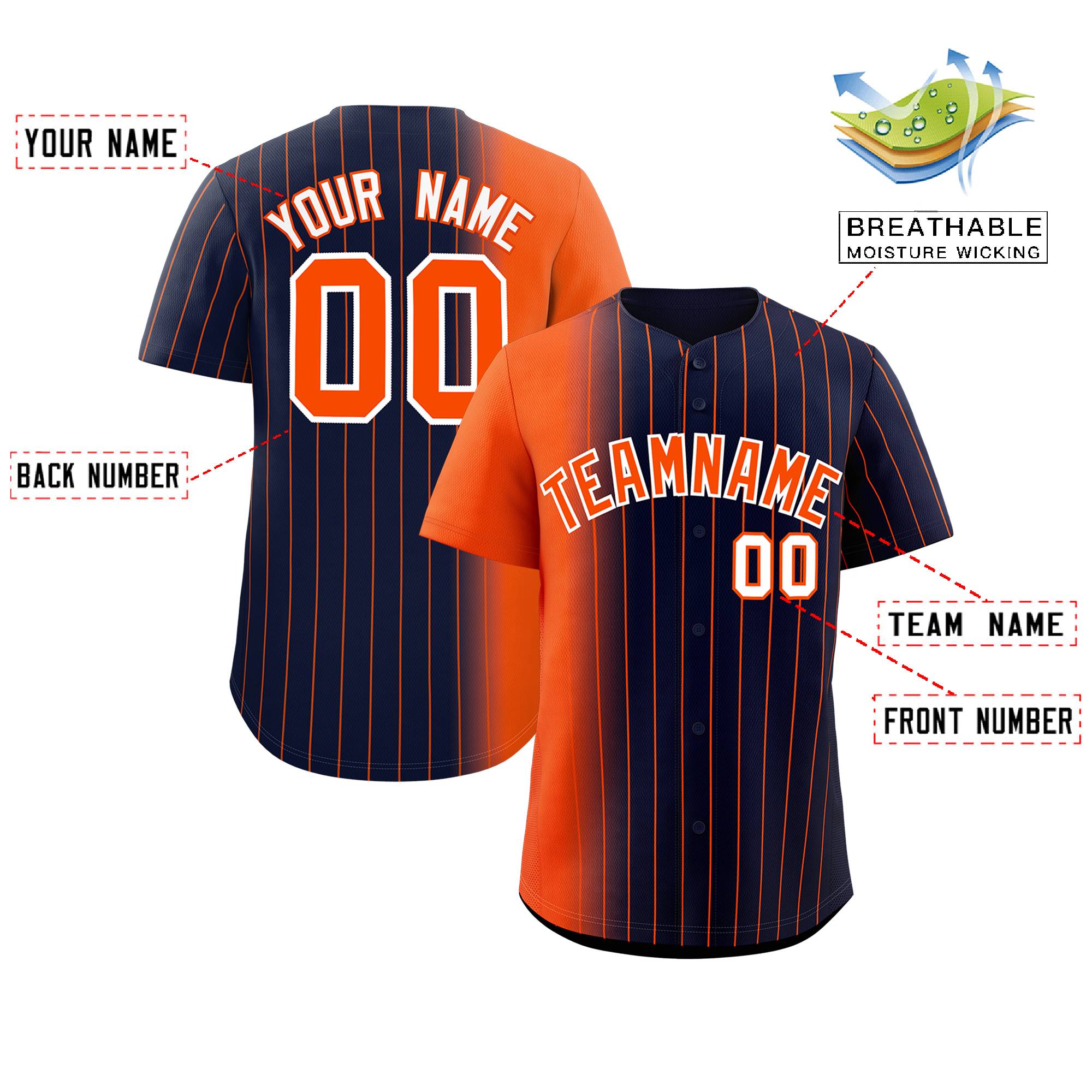 Custom Navy Orange Pinstripe Personalized Gradient Authentic Baseball Jersey