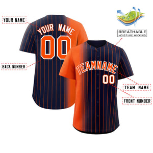 Custom Navy Orange Pinstripe Personalized Gradient Authentic Baseball Jersey