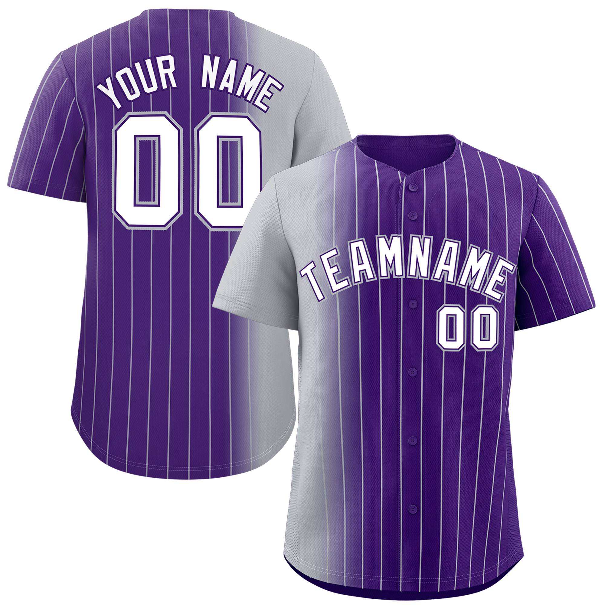 Custom Purple Gray Pinstripe Personalized Gradient Authentic Baseball Jersey