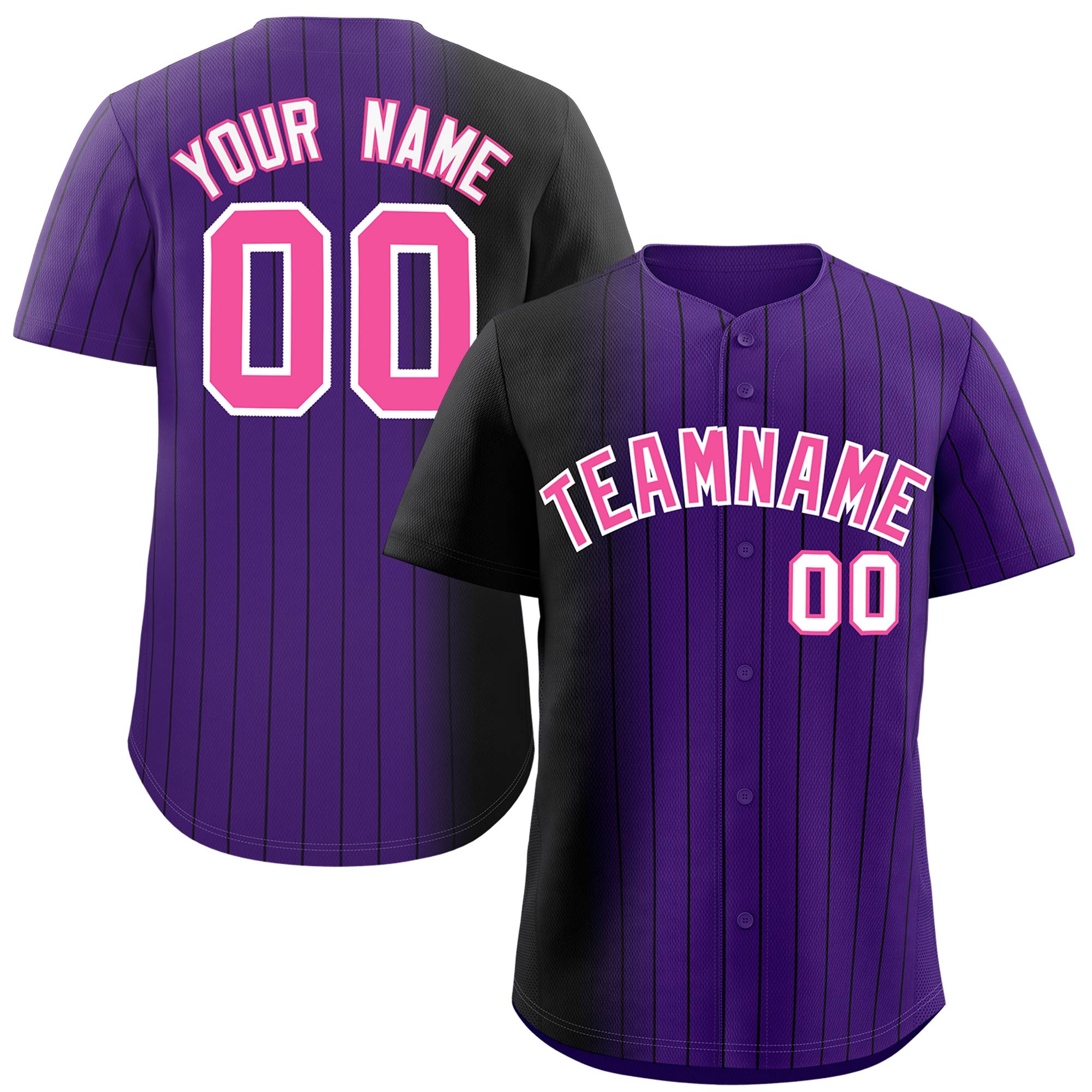 Custom Purple Black Pinstripe Personalized Gradient Authentic Baseball Jersey