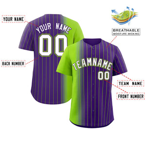 Custom Purple Neon Green Pinstripe Personalized Gradient Authentic Baseball Jersey