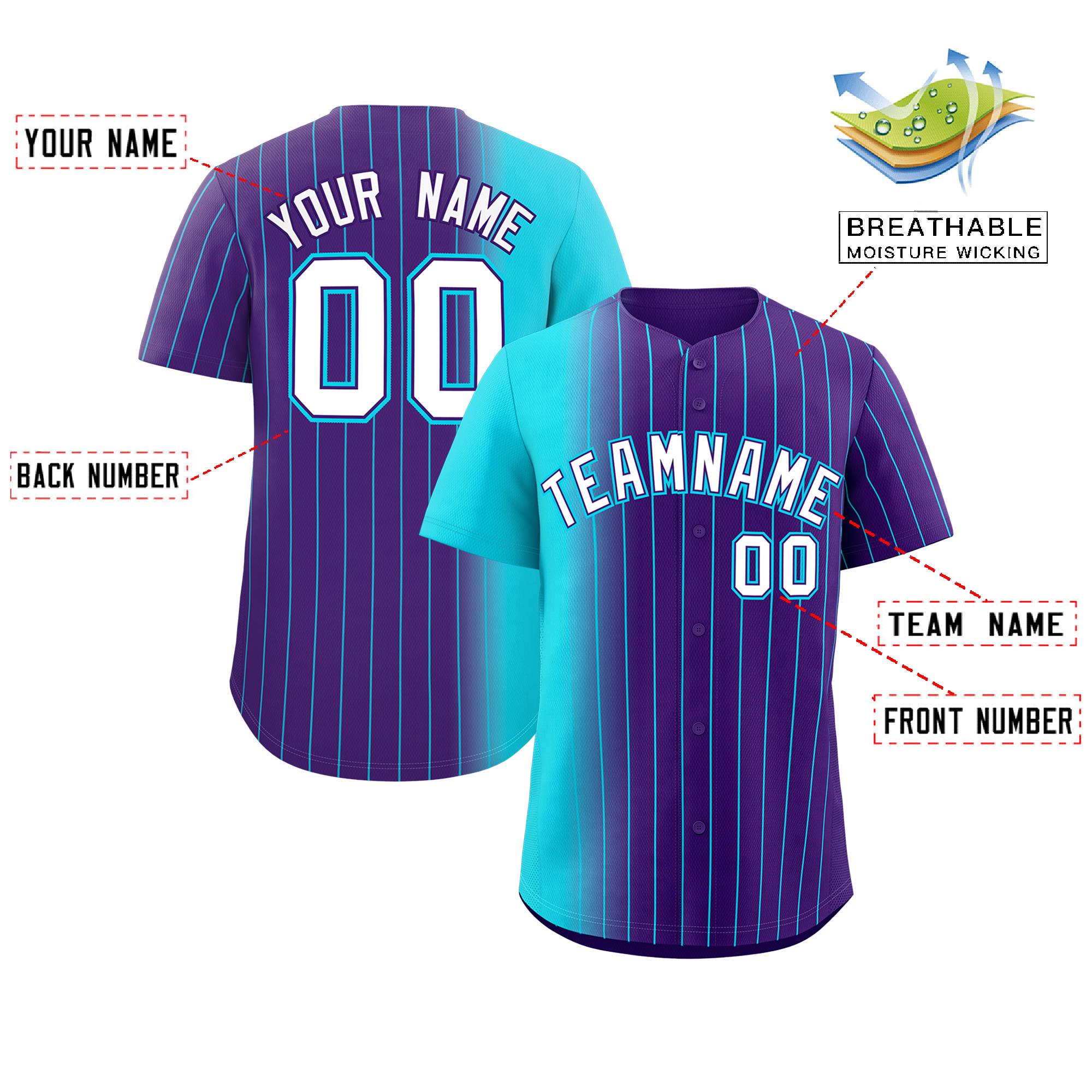 Custom Purple Sky Blue Pinstripe Personalized Gradient Authentic Baseball Jersey