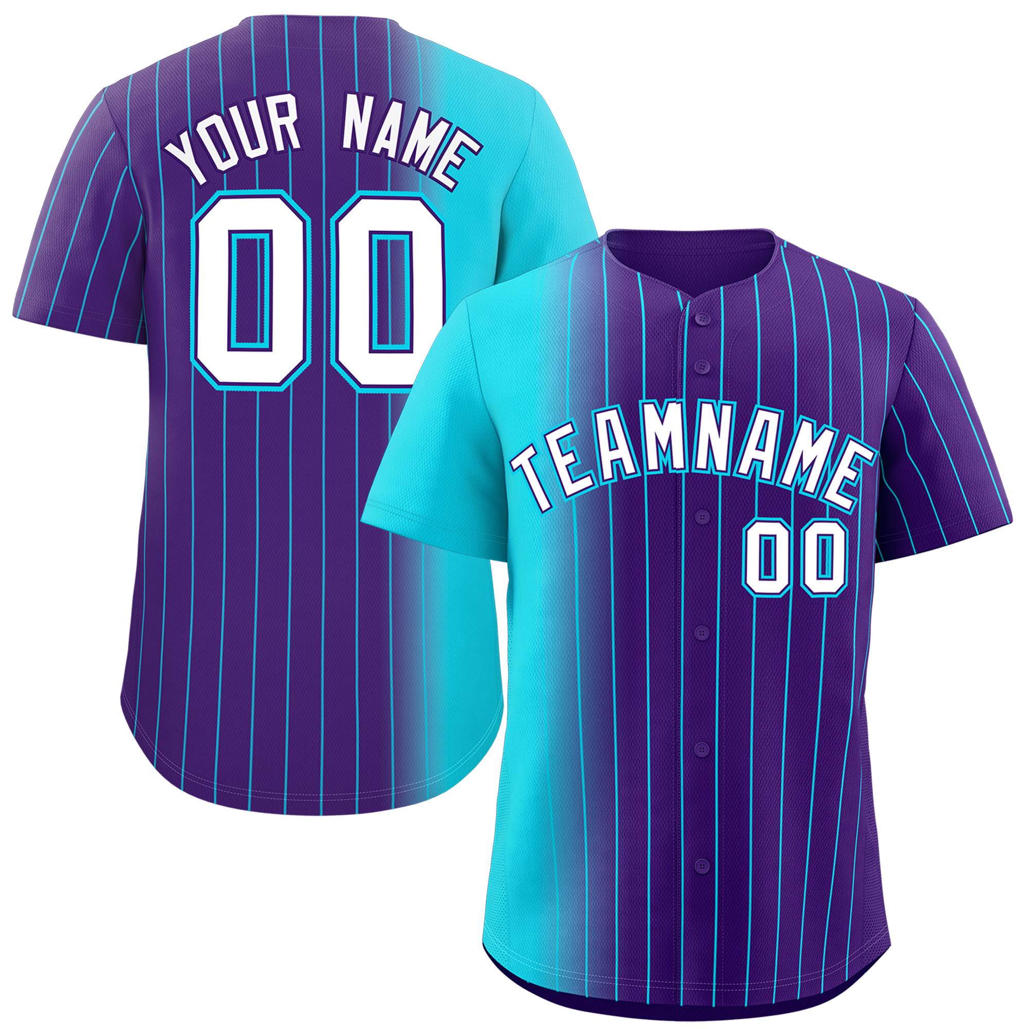 Custom Purple Sky Blue Pinstripe Personalized Gradient Authentic Baseball Jersey