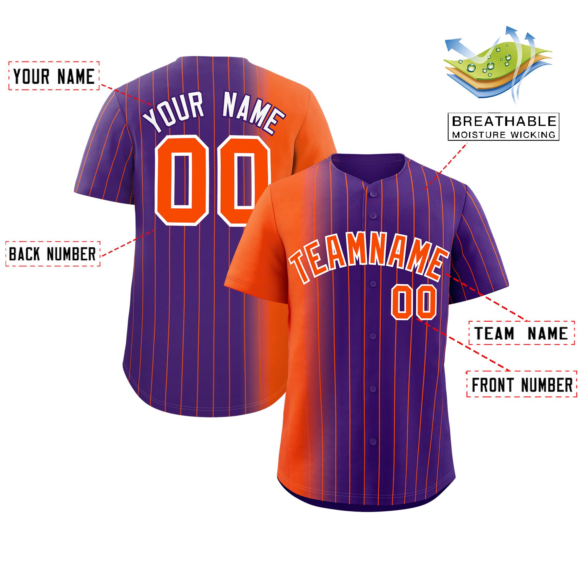 Custom Purple Orange Pinstripe Personalized Gradient Authentic Baseball Jersey