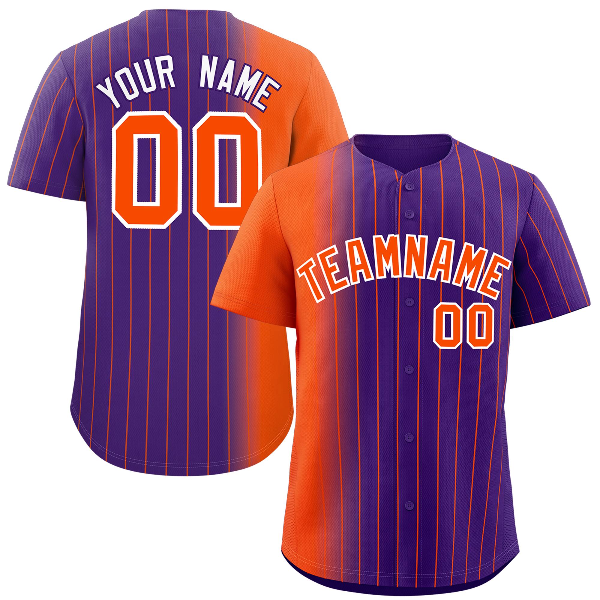 Custom Purple Orange Pinstripe Personalized Gradient Authentic Baseball Jersey