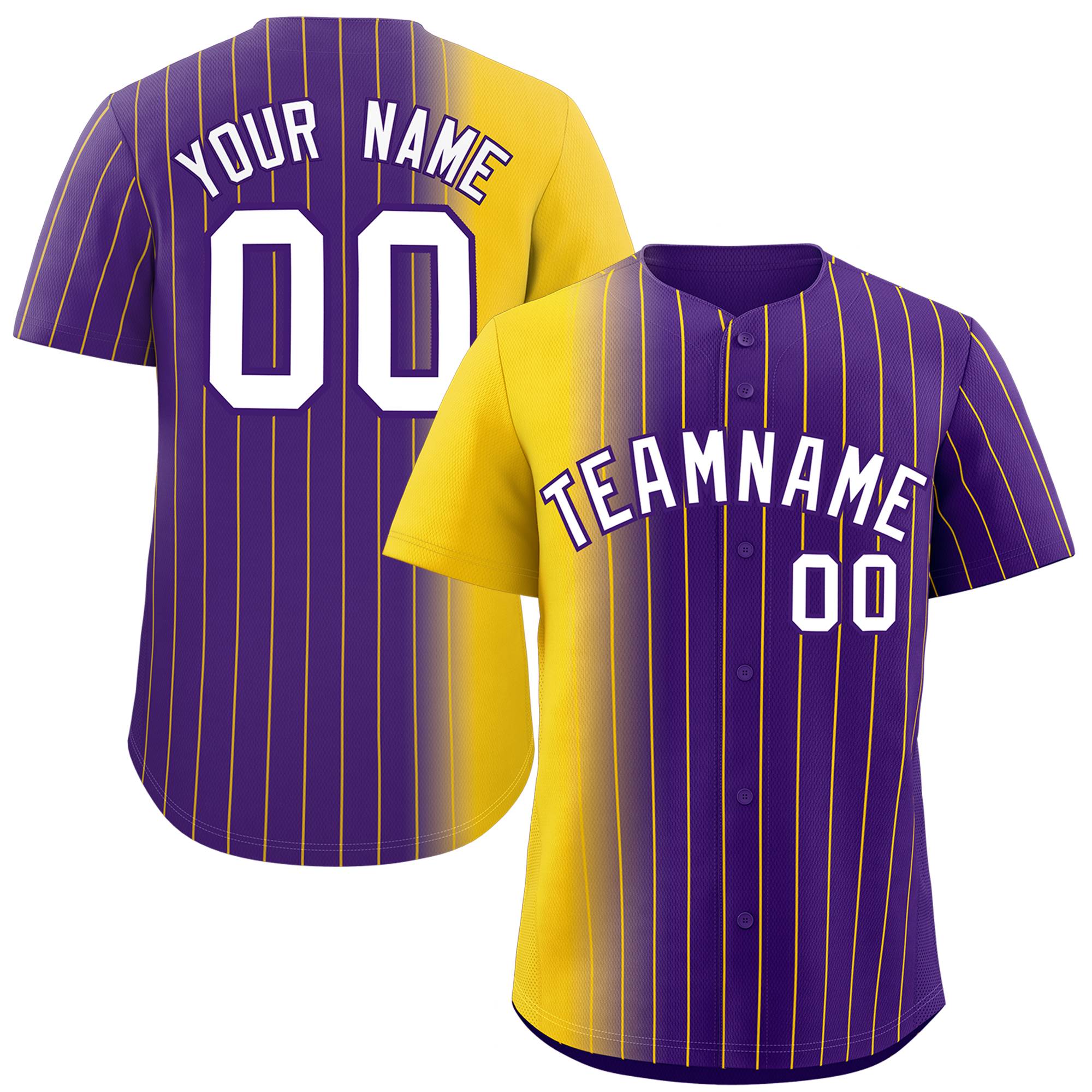 Custom Purple Gold Pinstripe Personalized Gradient Authentic Baseball Jersey