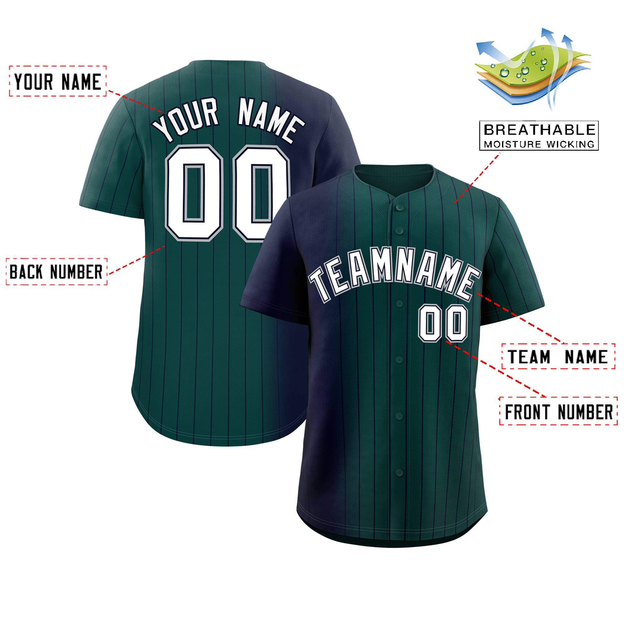 Custom Neon Green Navy Pinstripe Personalized Gradient Authentic Baseball Jersey