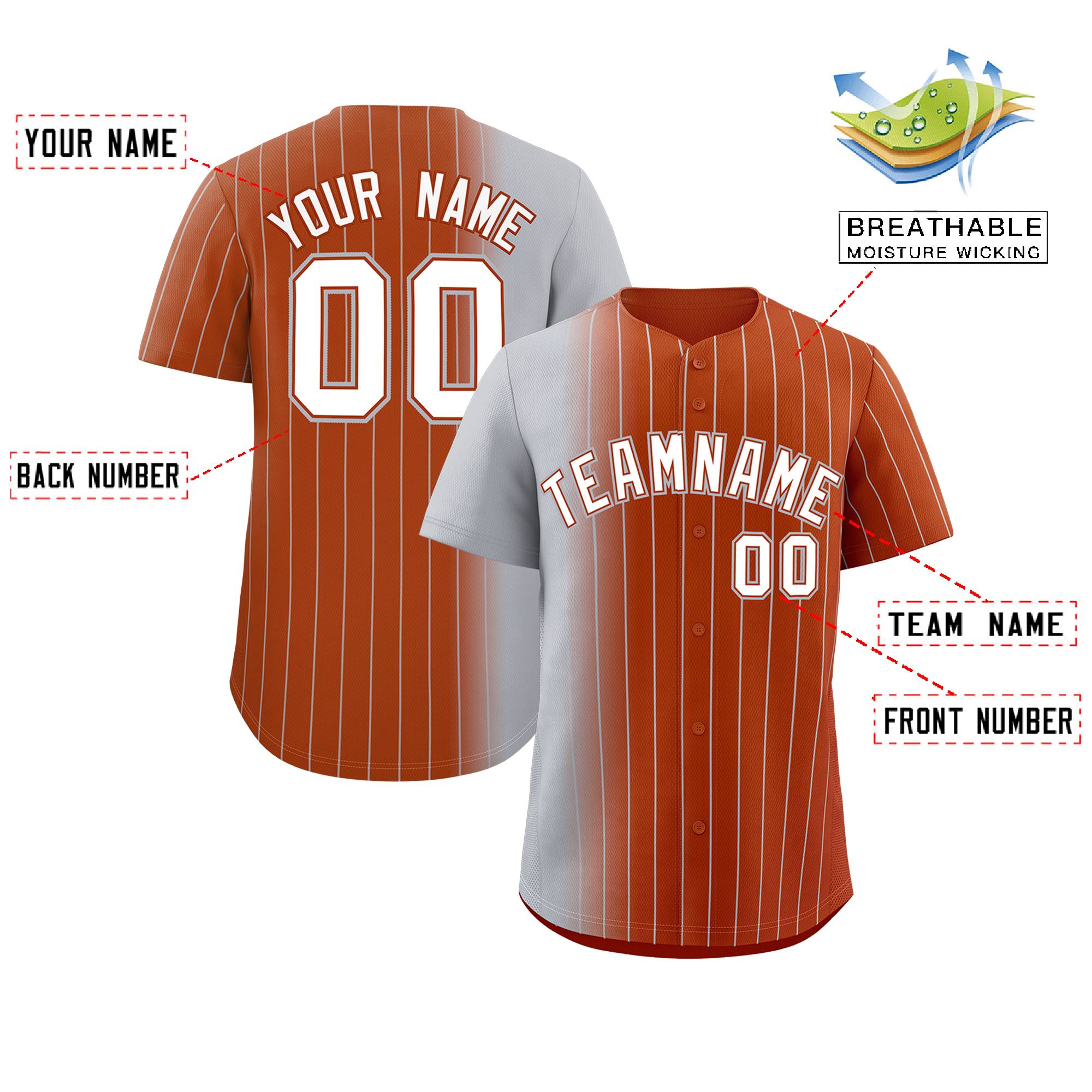 Custom Texas Orange Gray Pinstripe Personalized Gradient Authentic Baseball Jersey