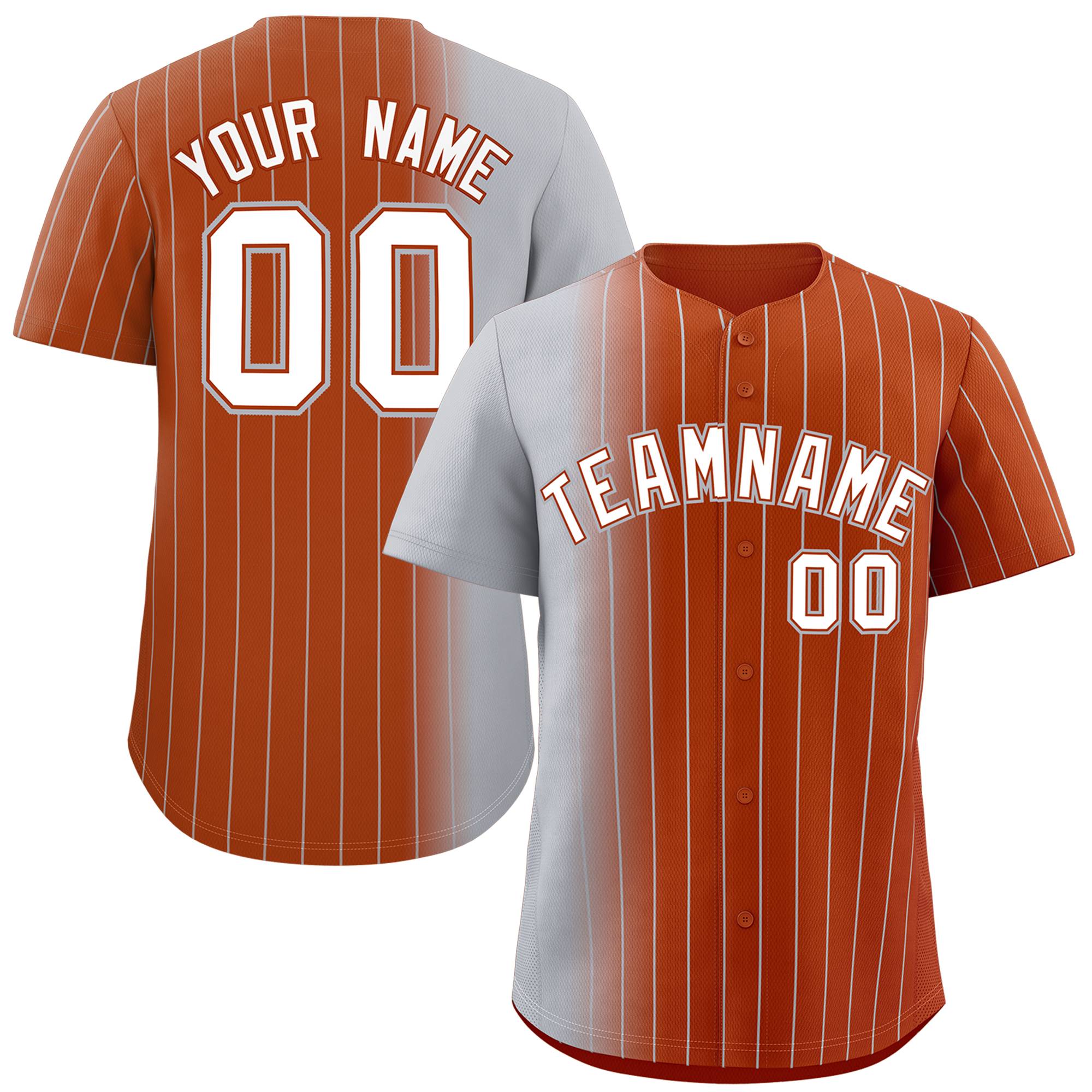 Custom Texas Orange Gray Pinstripe Personalized Gradient Authentic Baseball Jersey