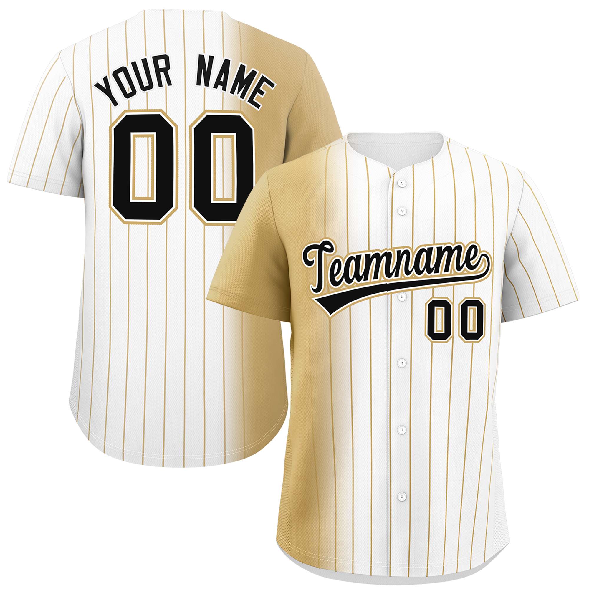 Custom White Old Gold Pinstripe Personalized Gradient Authentic Baseball Jersey