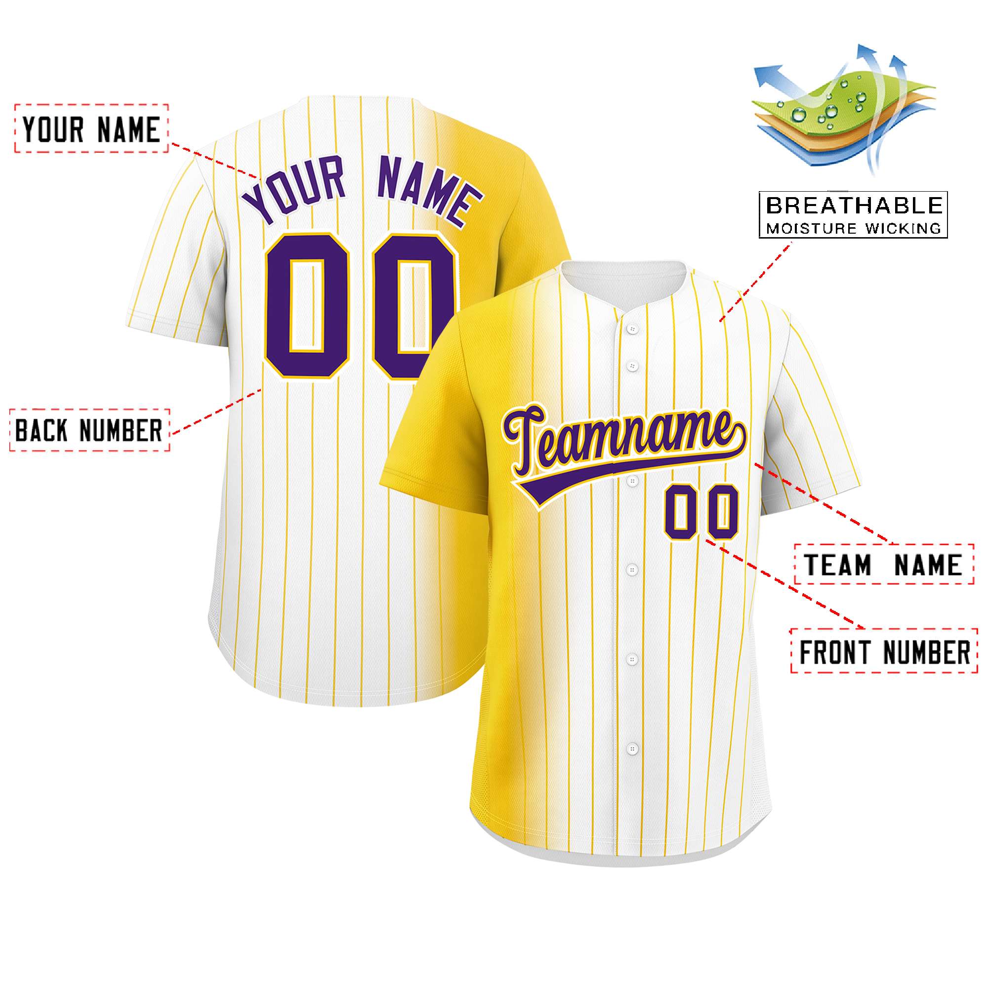 Custom White Gold Pinstripe Personalized Gradient Authentic Baseball Jersey