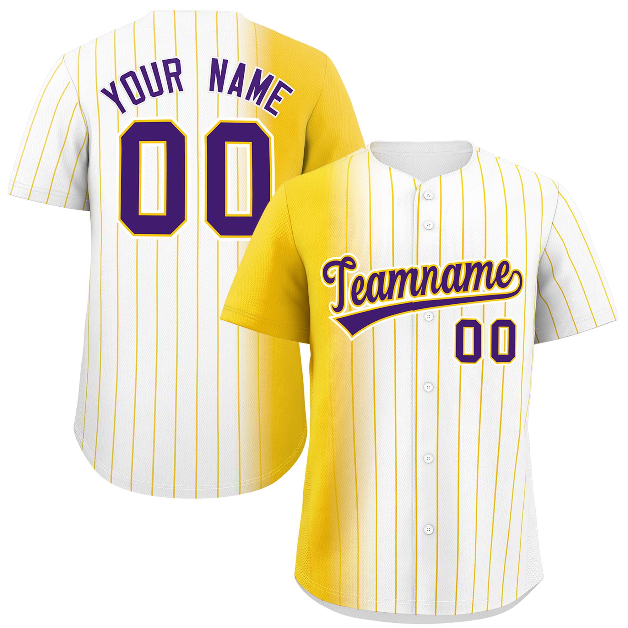 Custom White Gold Pinstripe Personalized Gradient Authentic Baseball Jersey