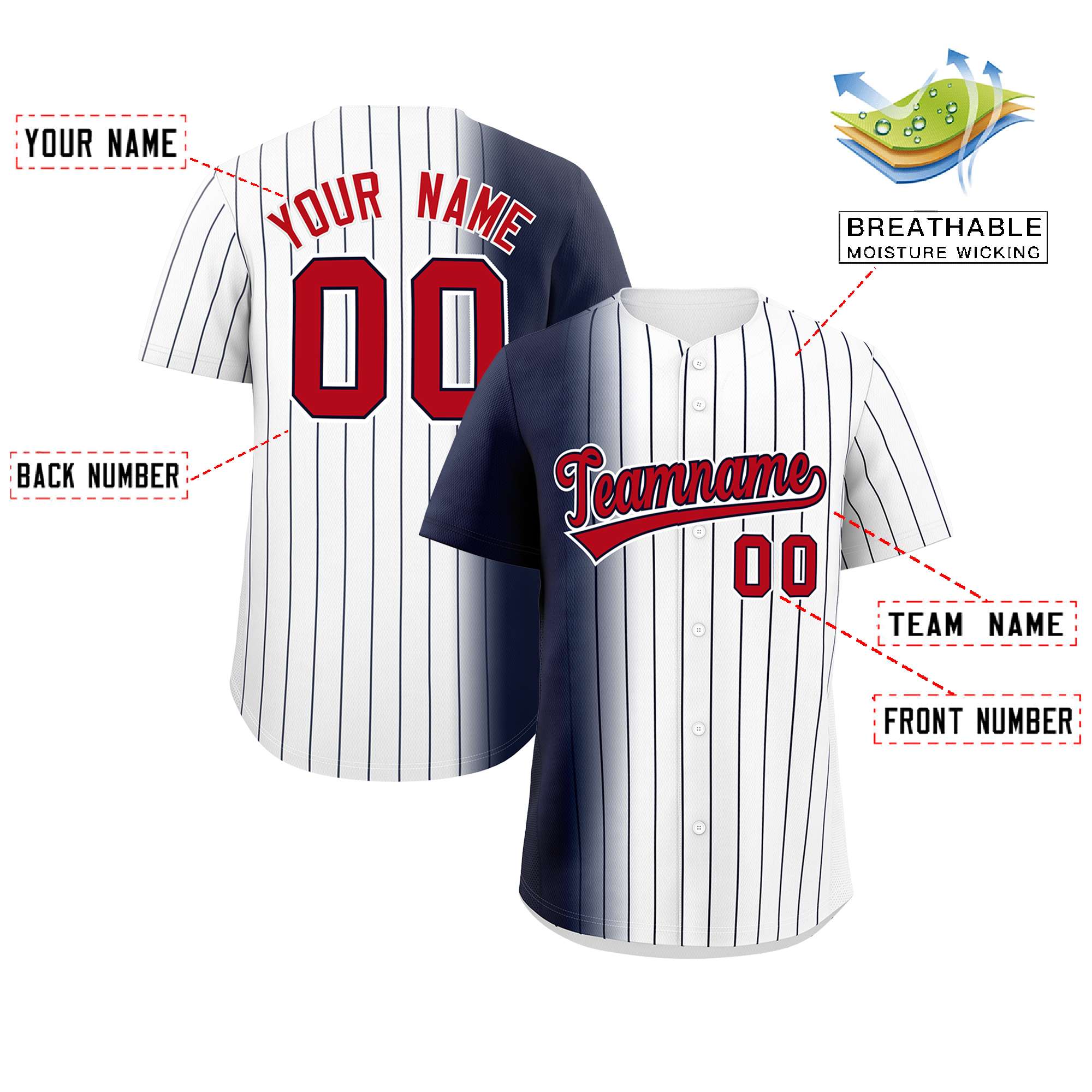 Custom White Navy Pinstripe Personalized Gradient Authentic Baseball Jersey