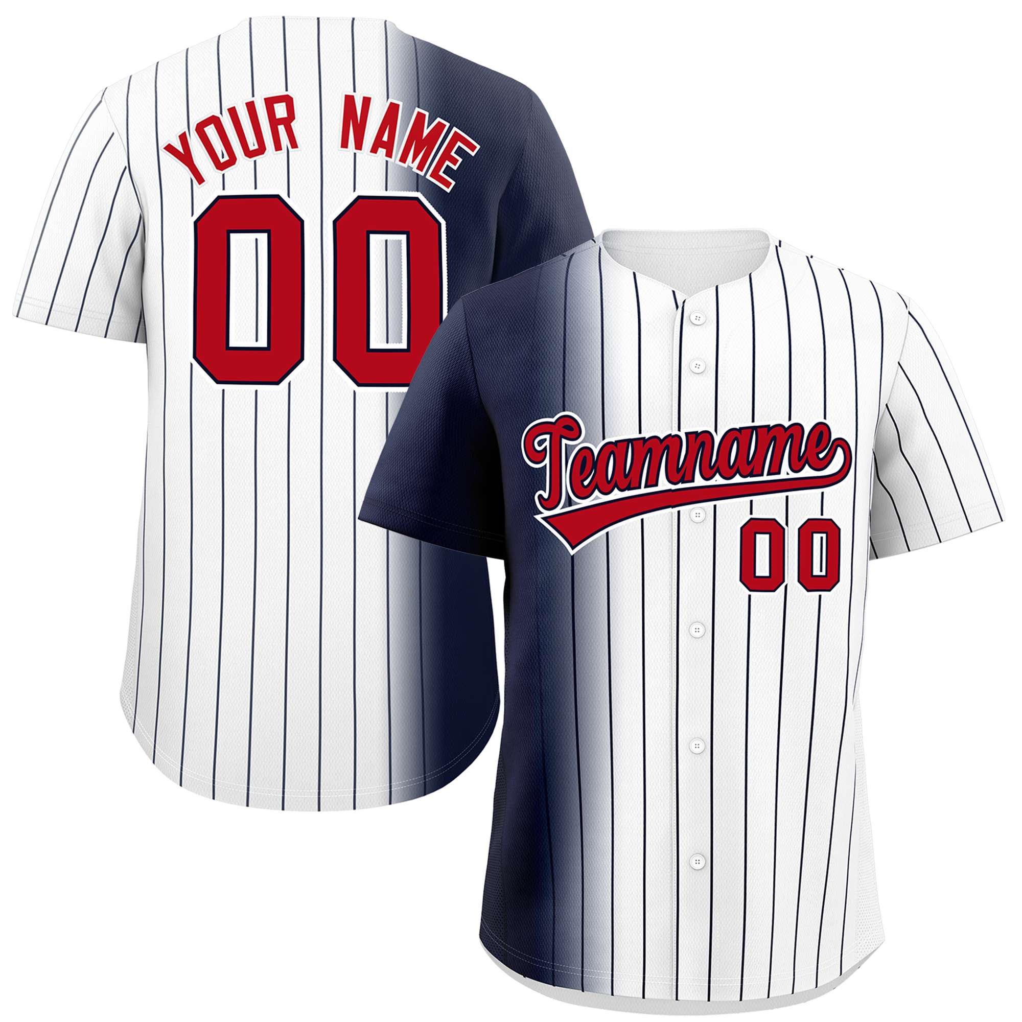 Custom White Navy Pinstripe Personalized Gradient Authentic Baseball Jersey