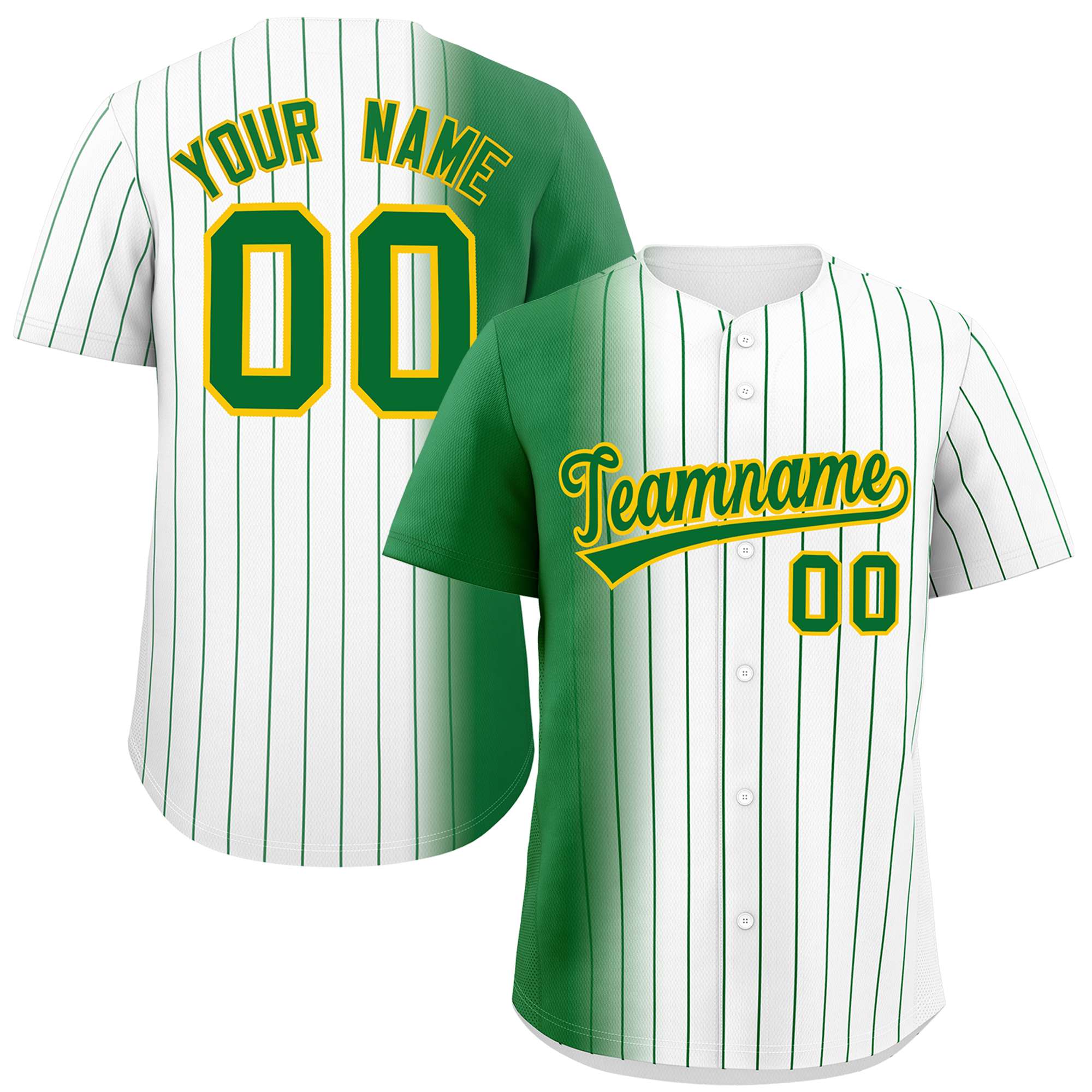 Custom White Kelly Green Pinstripe Personalized Gradient Authentic Baseball Jersey