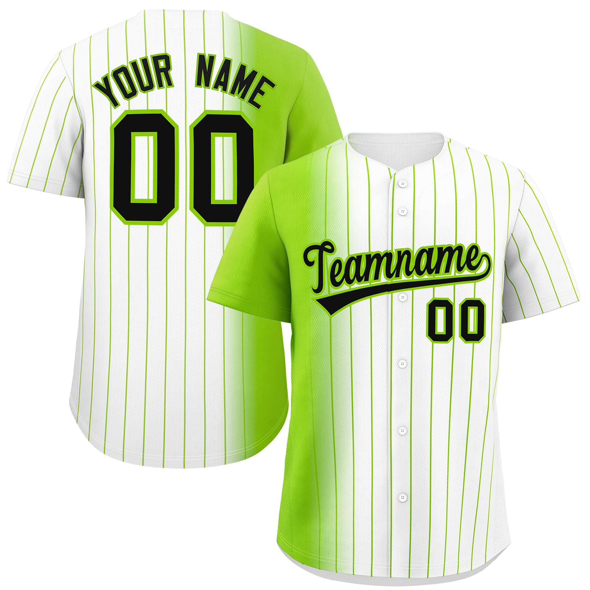 Custom White Neon Green Pinstripe Personalized Gradient Authentic Baseball Jersey