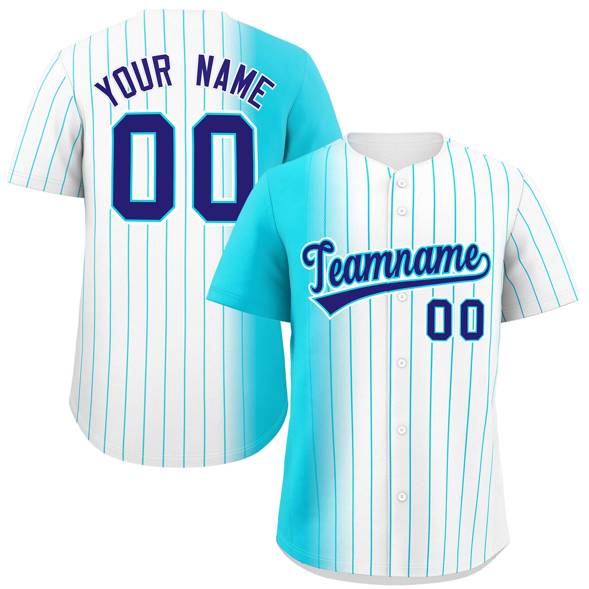 Custom White Sky Blue Pinstripe Personalized Gradient Authentic Baseball Jersey