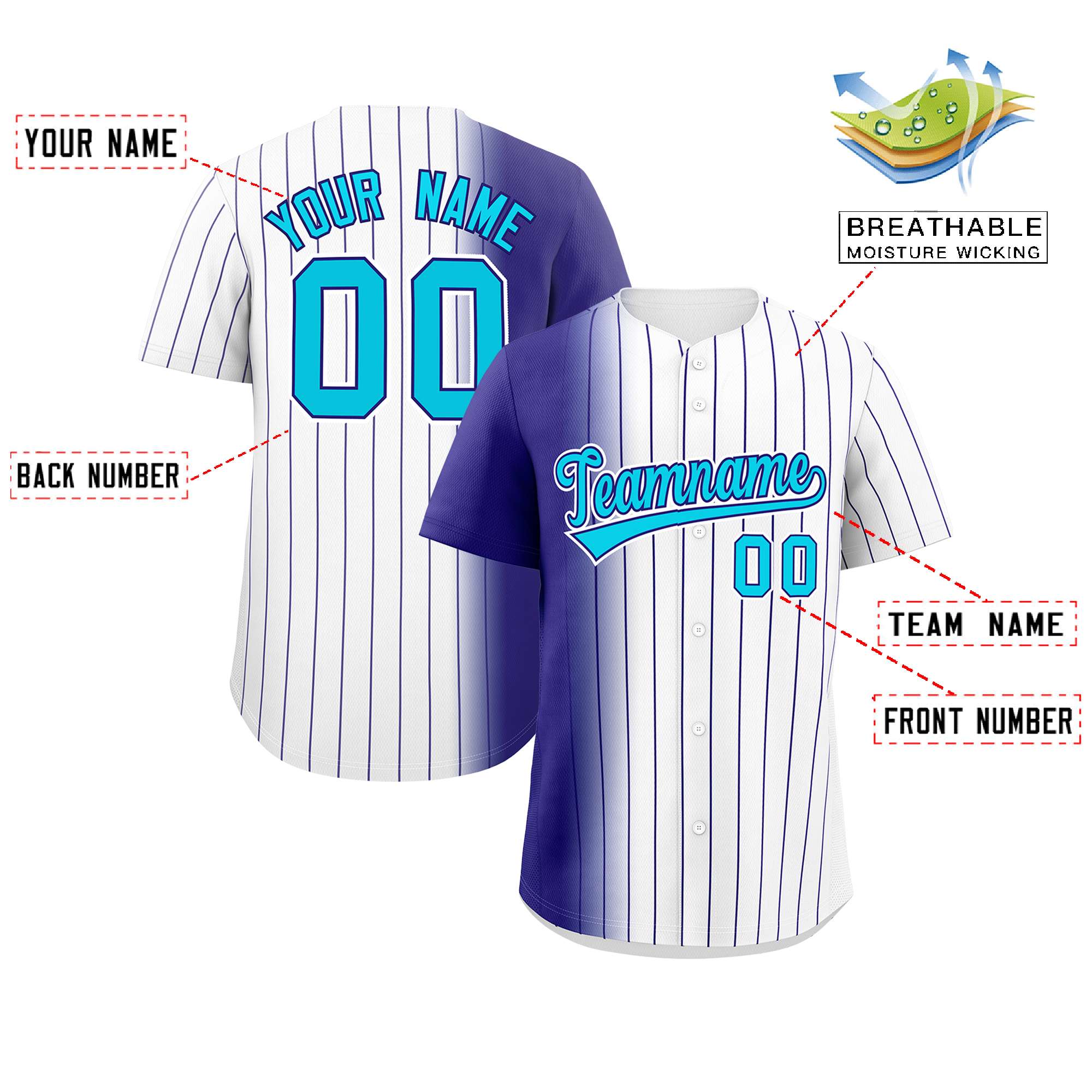 Custom White Purple Pinstripe Personalized Gradient Authentic Baseball Jersey