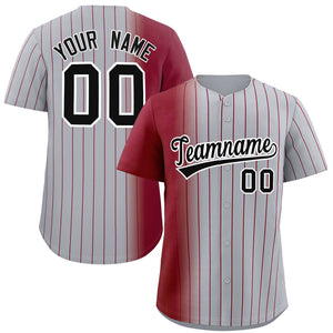 Custom Gray Crimson Pinstripe Personalized Gradient Authentic Baseball Jersey