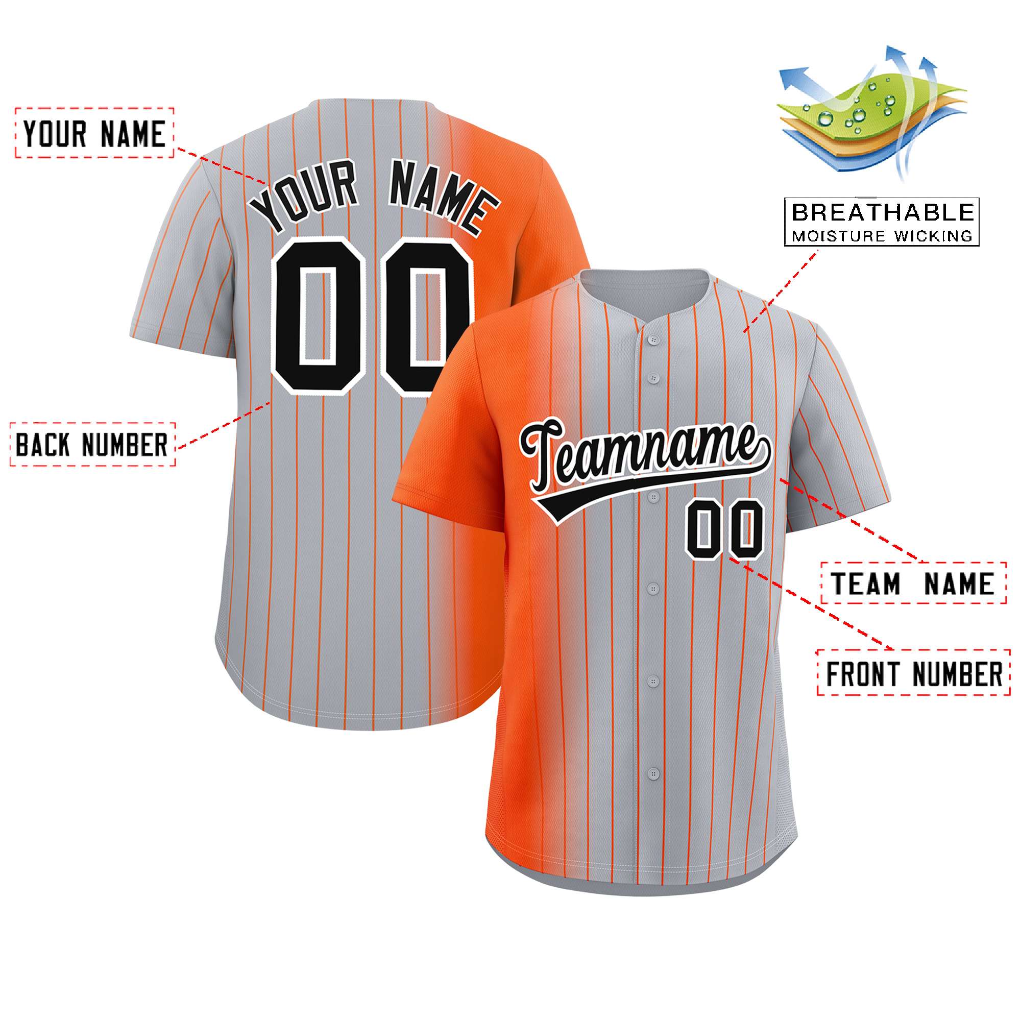 Custom Gray Orange Pinstripe Personalized Gradient Authentic Baseball Jersey