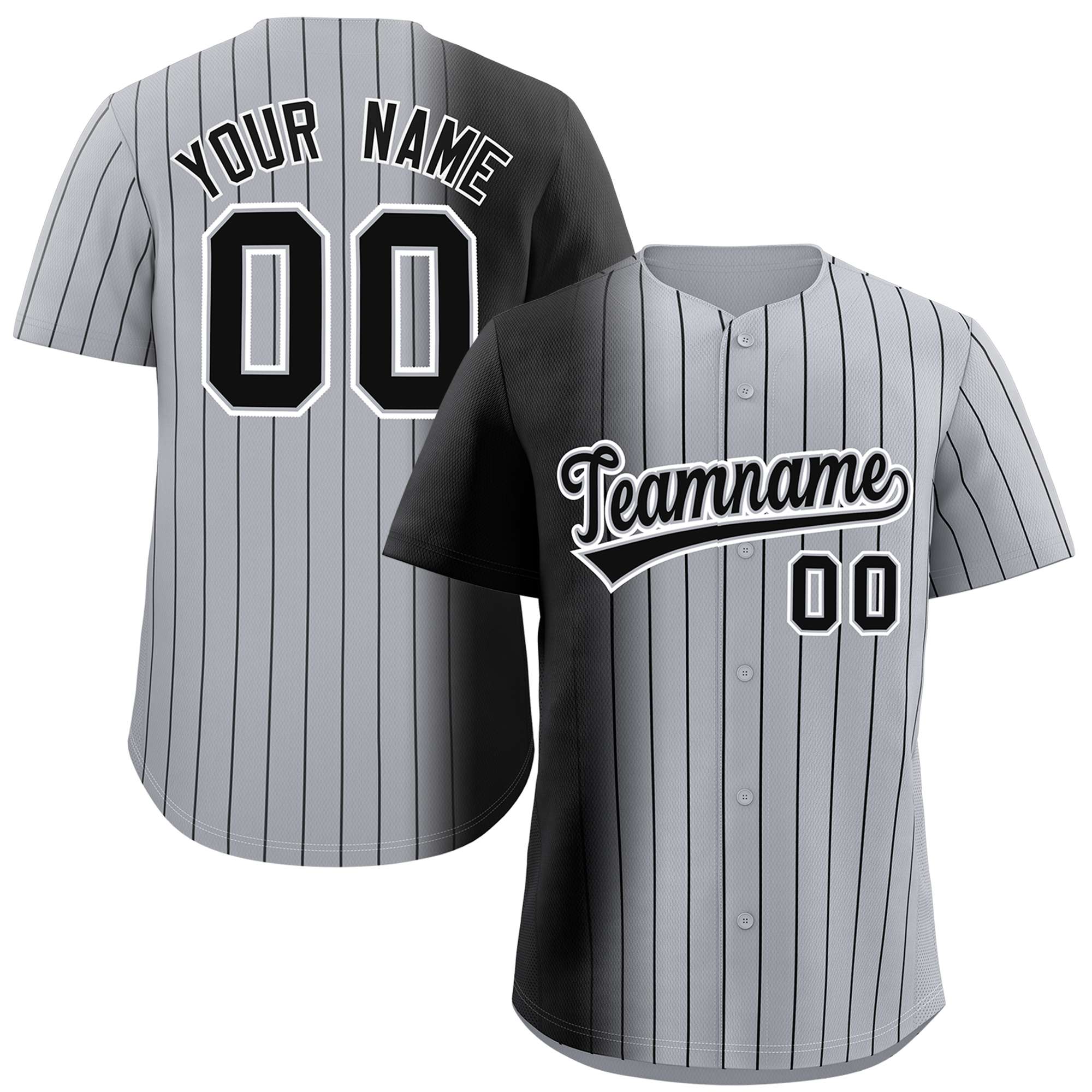 Custom Gray Black Pinstripe Personalized Gradient Authentic Baseball Jersey