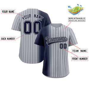 Custom Gray Navy Pinstripe Personalized Gradient Authentic Baseball Jersey