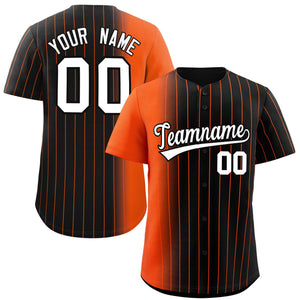 Custom Black Orange Pinstripe Personalized Gradient Authentic Baseball Jersey