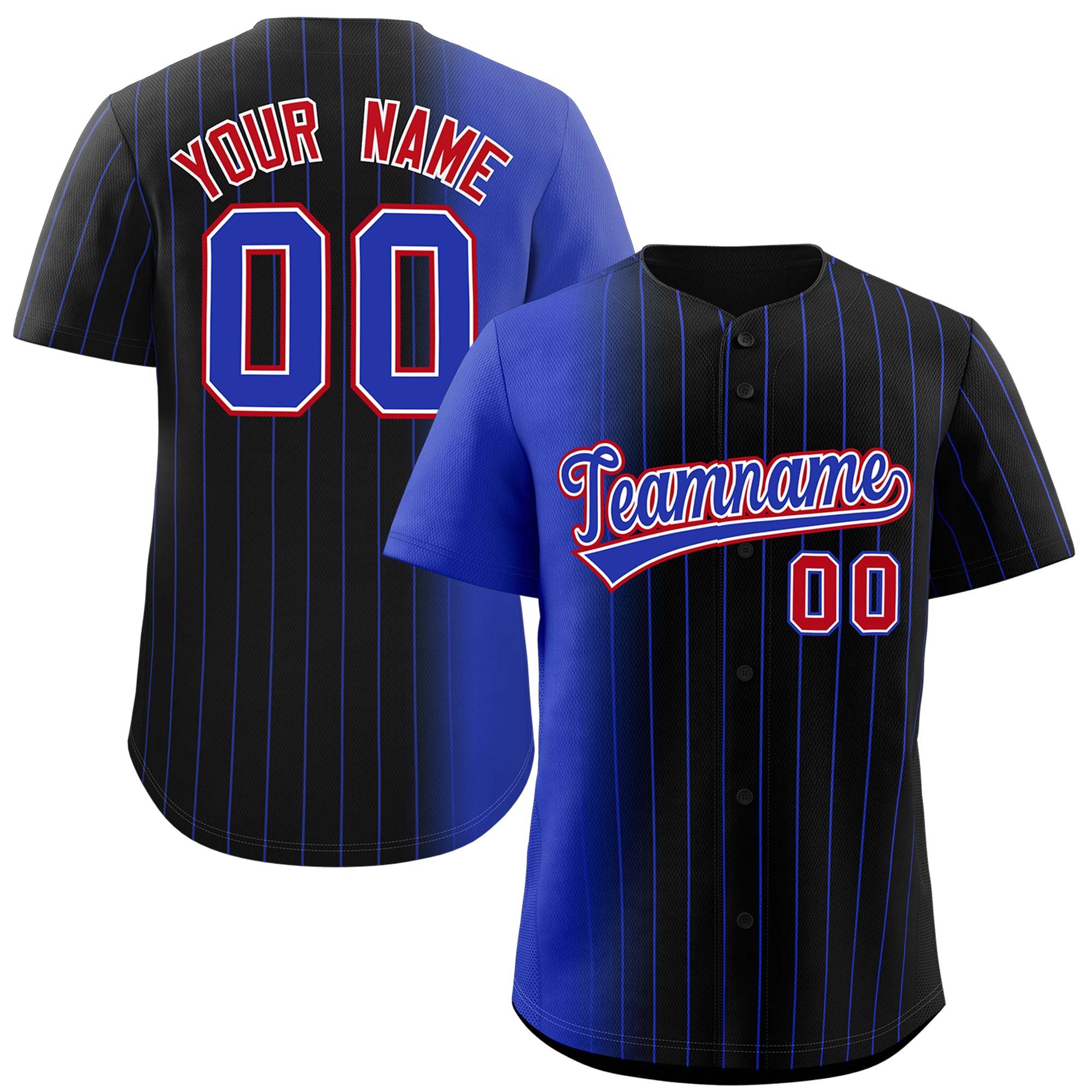 Custom Black Royal Pinstripe Personalized Gradient Authentic Baseball Jersey