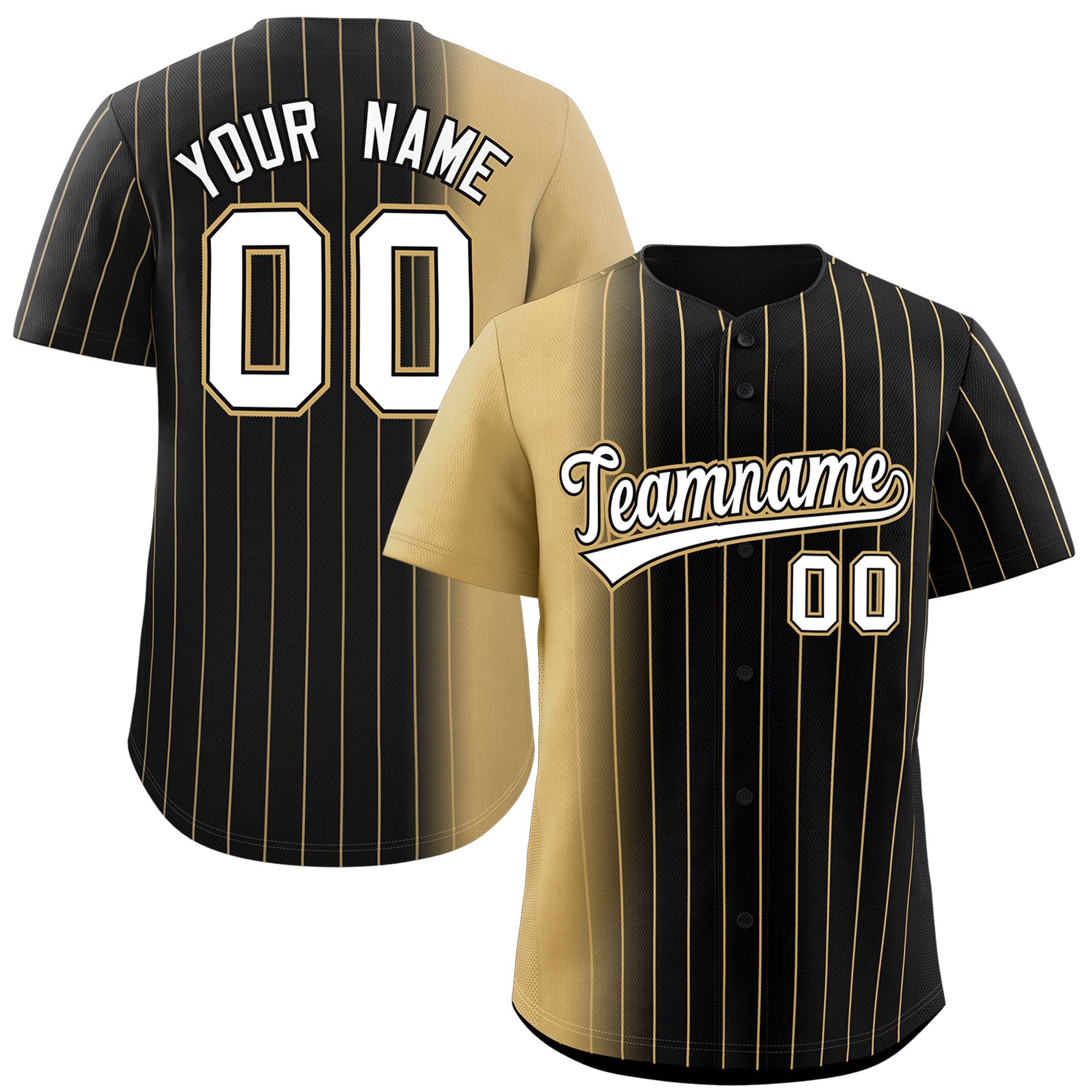 Custom Black Old Gold Pinstripe Personalized Gradient Authentic Baseball Jersey