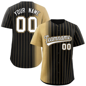 Custom Black Old Gold Pinstripe Personalized Gradient Authentic Baseball Jersey