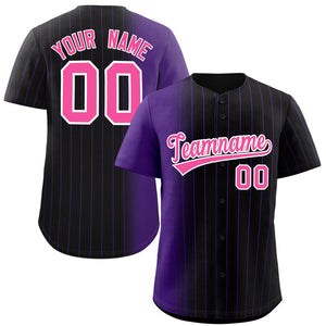 Custom Black Purple Pinstripe Personalized Gradient Authentic Baseball Jersey