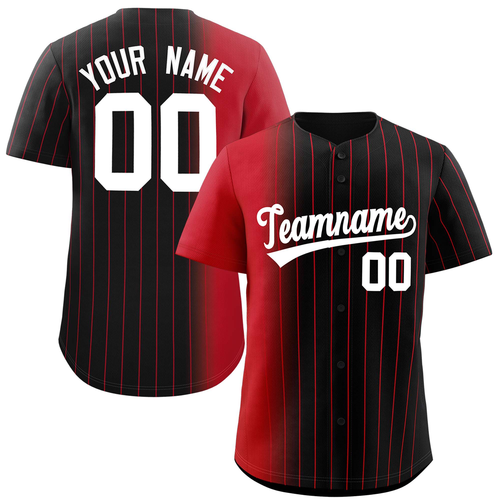 Custom Black Red Pinstripe Personalized Gradient Authentic Baseball Jersey