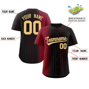 Custom Black Crimson Pinstripe Personalized Gradient Authentic Baseball Jersey