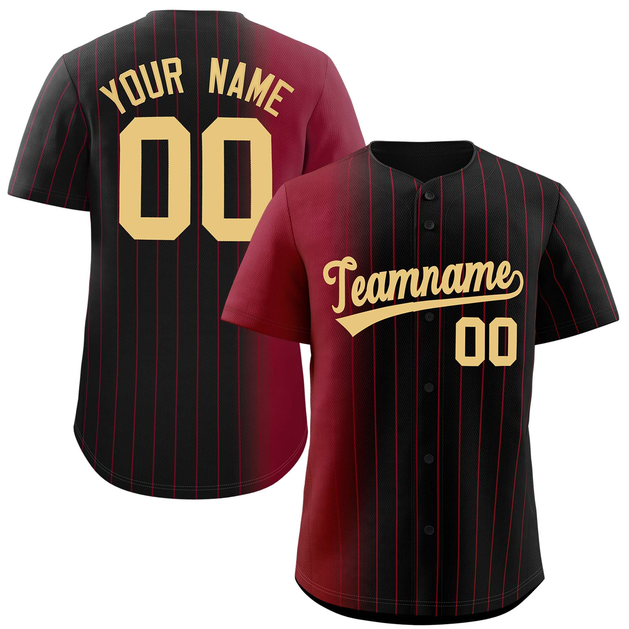 Custom Black Crimson Pinstripe Personalized Gradient Authentic Baseball Jersey