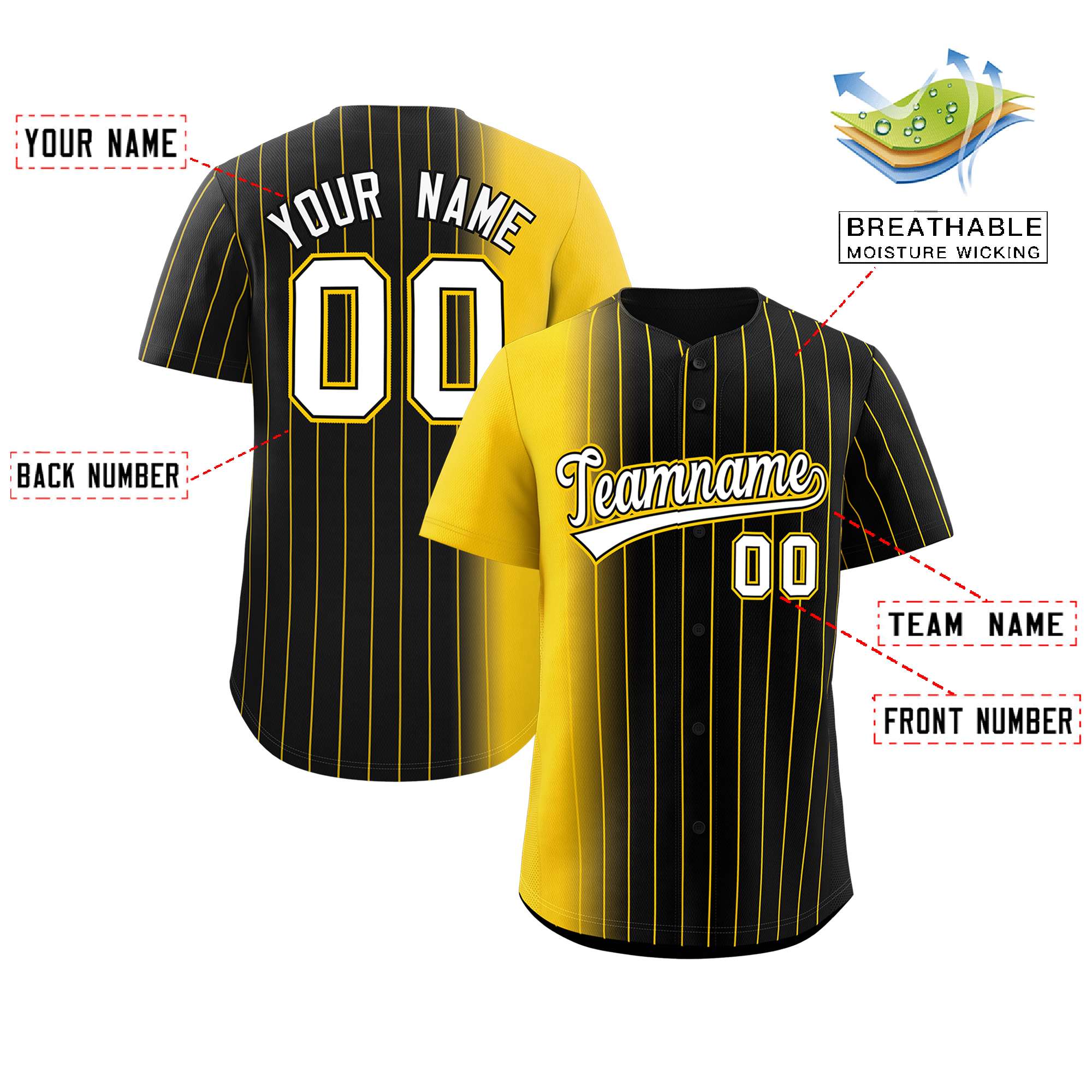 Custom Black Gold Pinstripe Personalized Gradient Authentic Baseball Jersey