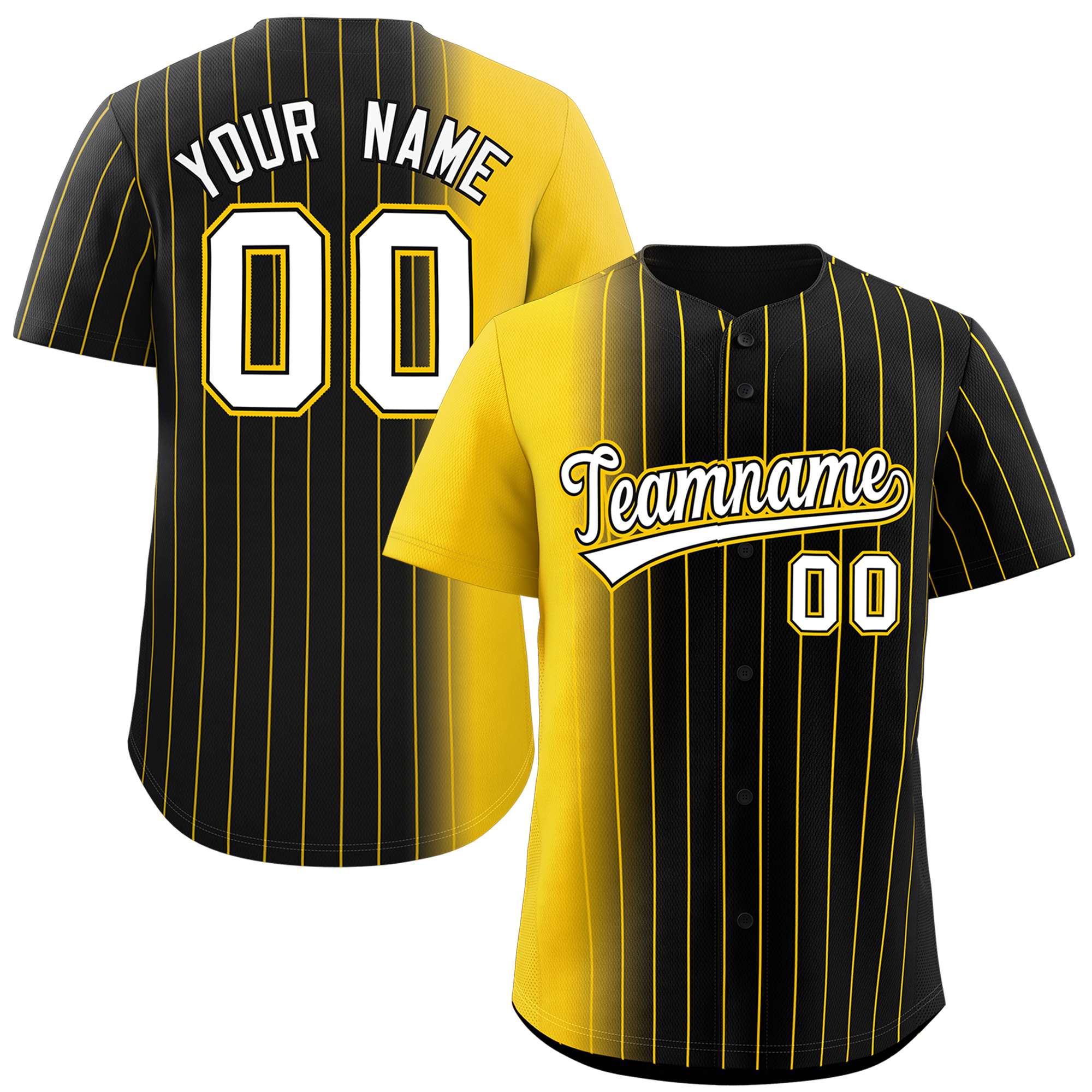 Custom Black Gold Pinstripe Personalized Gradient Authentic Baseball Jersey