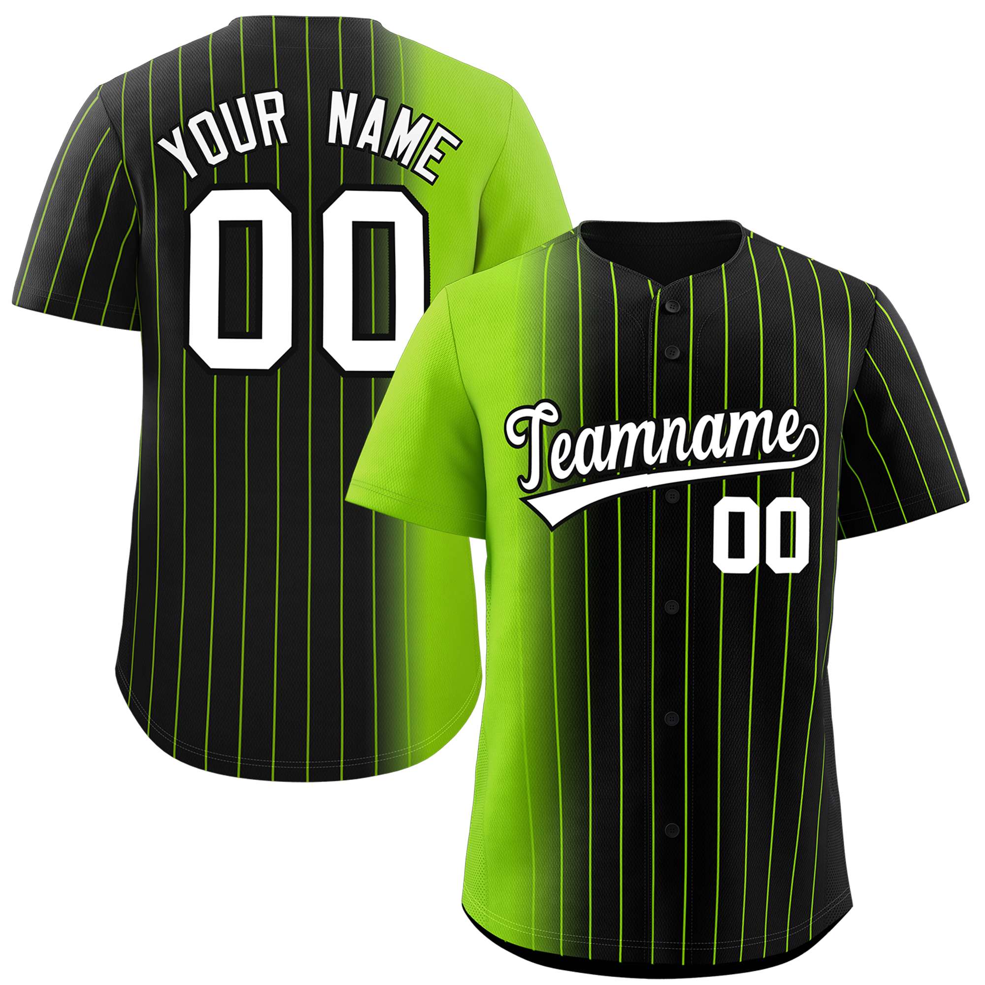 Custom Black Neon Green Pinstripe Personalized Gradient Authentic Baseball Jersey