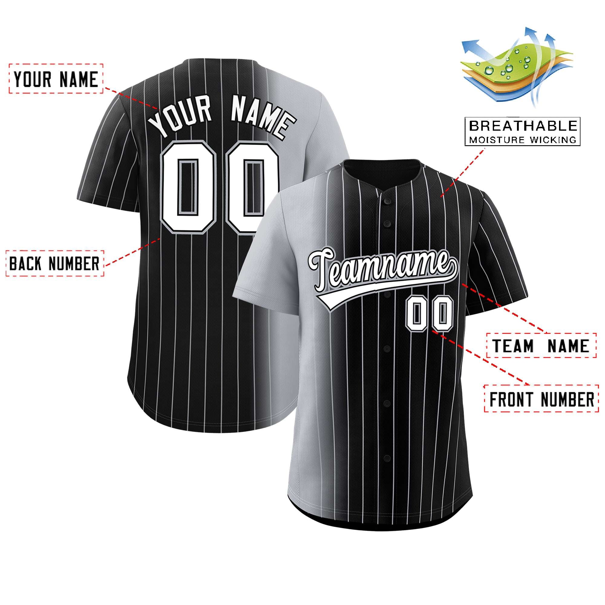 Custom Black Gray Pinstripe Personalized Gradient Authentic Baseball Jersey