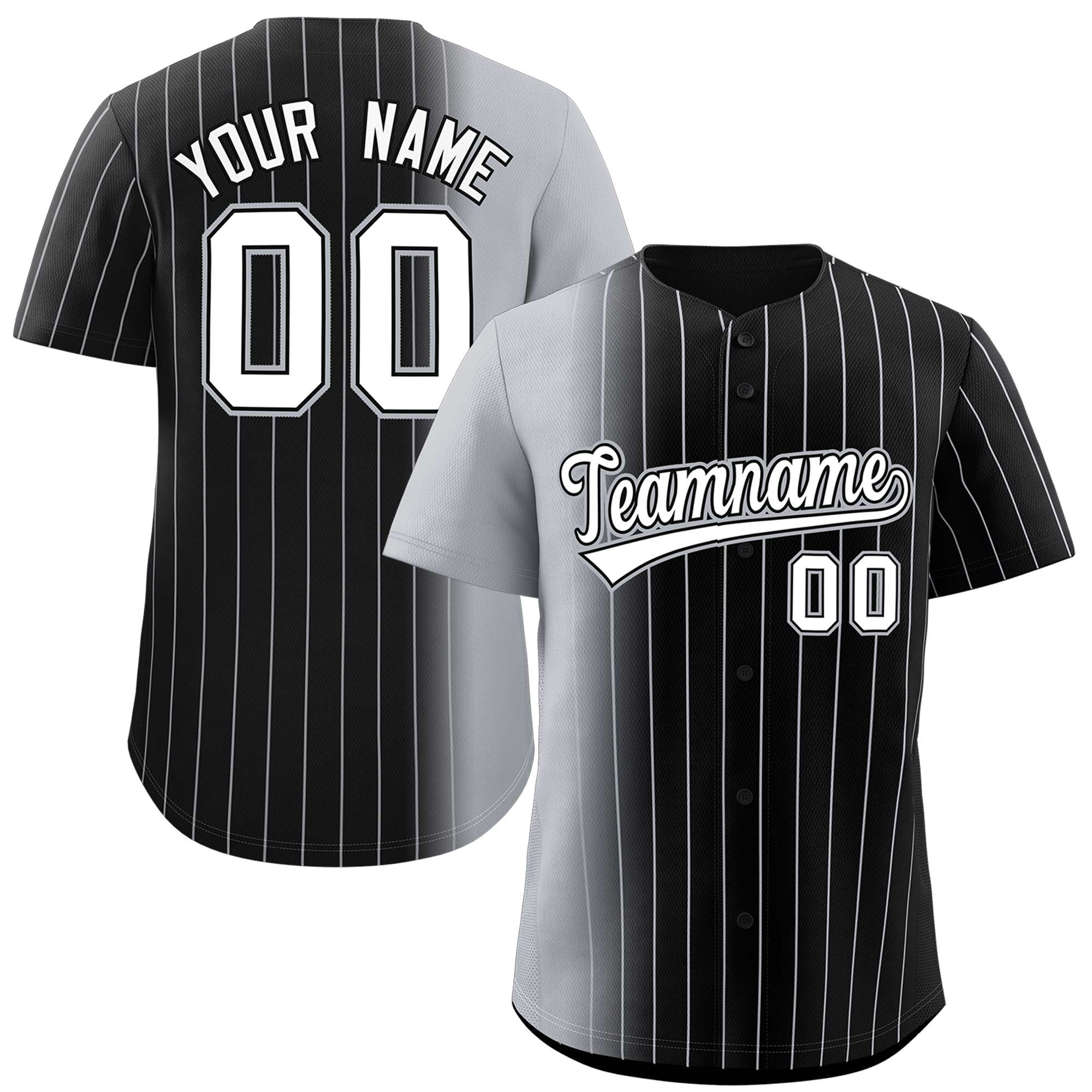 Custom Black Gray Pinstripe Personalized Gradient Authentic Baseball Jersey