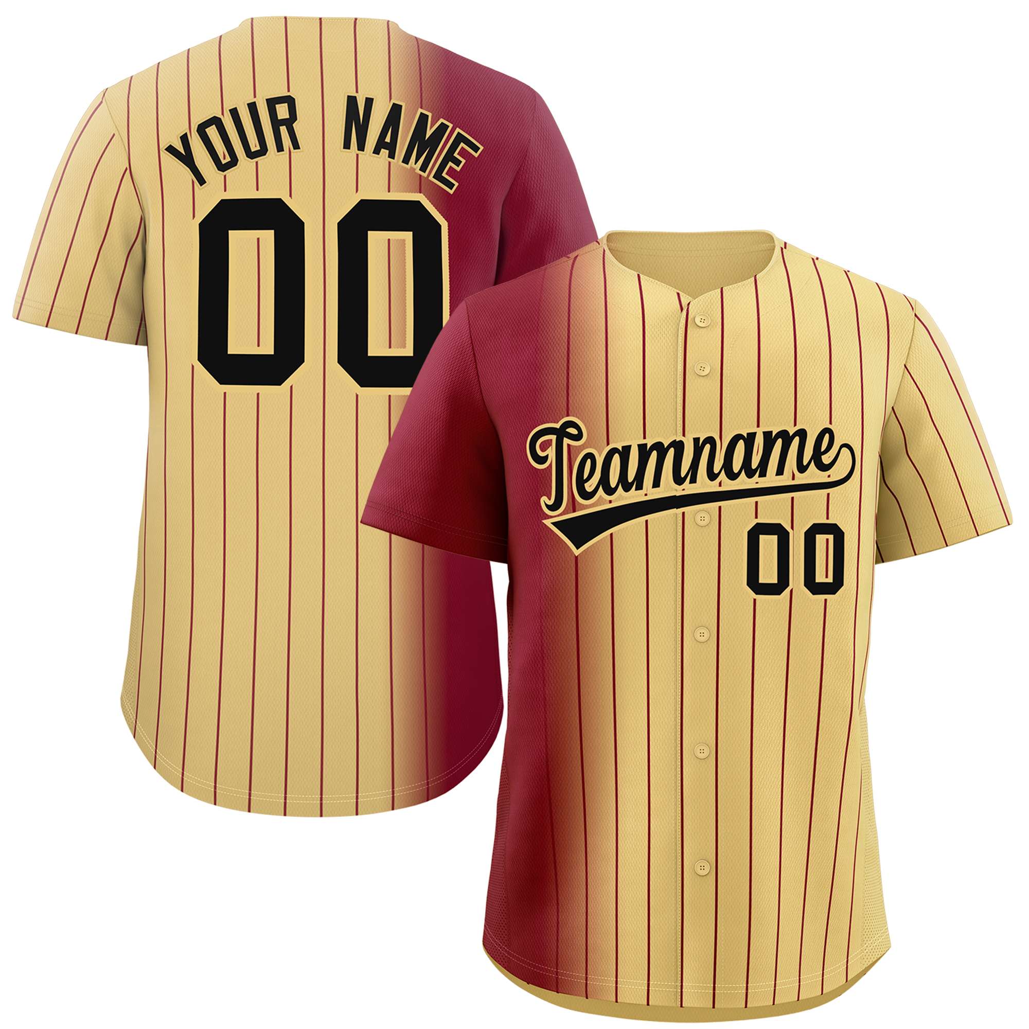 Custom Khaki Crimson Pinstripe Personalized Gradient Authentic Baseball Jersey