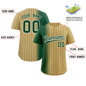 Custom Khaki Green Pinstripe Personalized Gradient Authentic Baseball Jersey