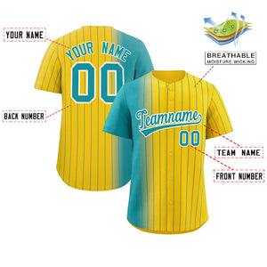 Custom Gold Aqua Pinstripe Personalized Gradient Authentic Baseball Jersey